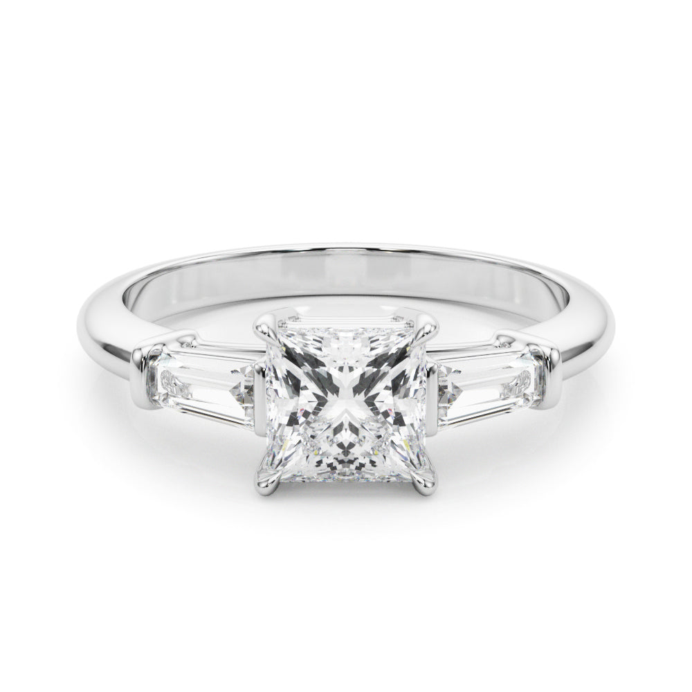 14K Gold Square Diamond Three Stone Ring