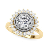14K Yellow Gold Round Diamond Halo Engagement Ring