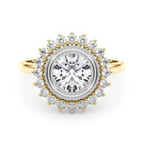 14K Yellow Gold Round Diamond Halo Engagement Ring