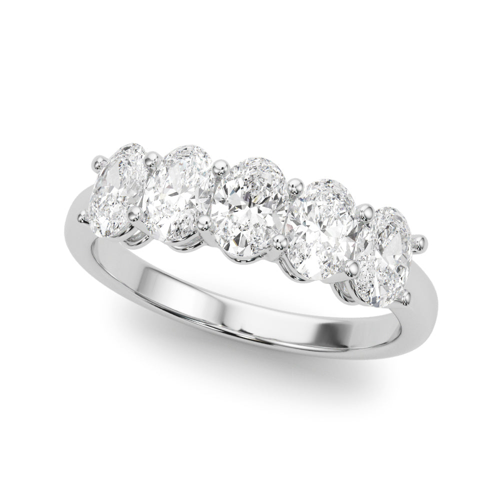 18K White Gold Oval Diamond 5-Stone Wedding Ring