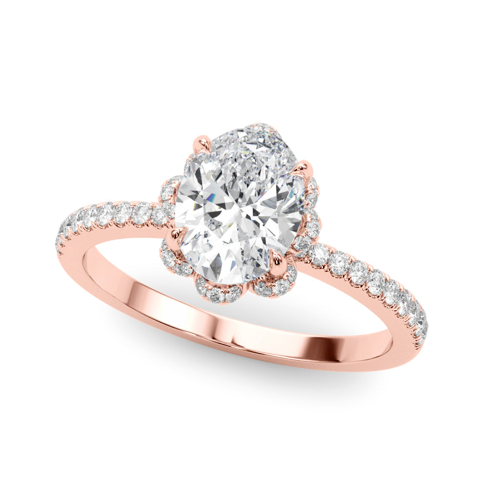 14K Rose Gold Oval Diamond Halo Engagement Ring