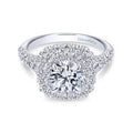 14k White Gold Cushion Double Halo Round Diamond Engagement Ring