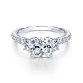 14K White Gold Cushion Cut Three Stone Diamond Engagement Ring
