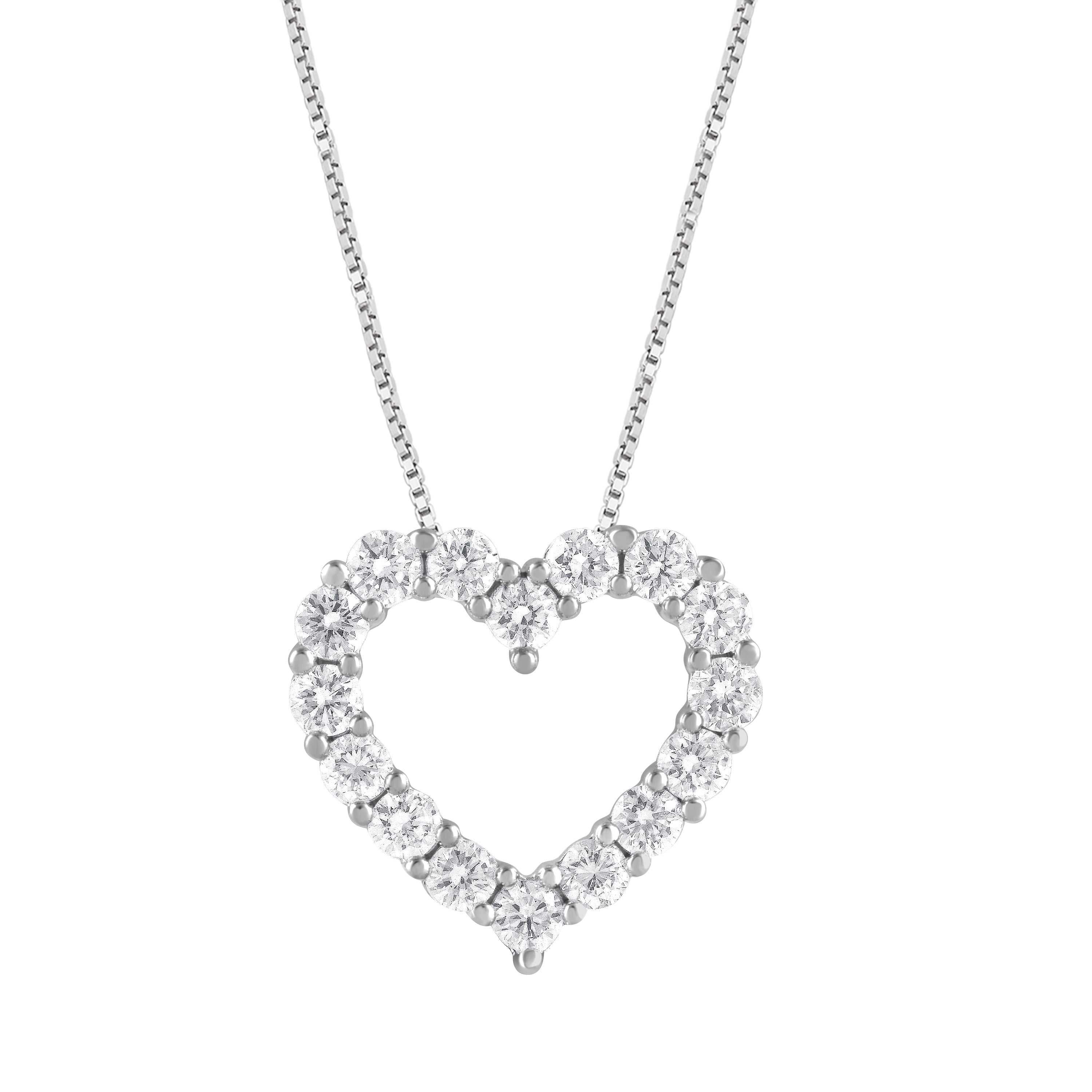 14K White Gold Lab Diamond Heart Pendant Necklace