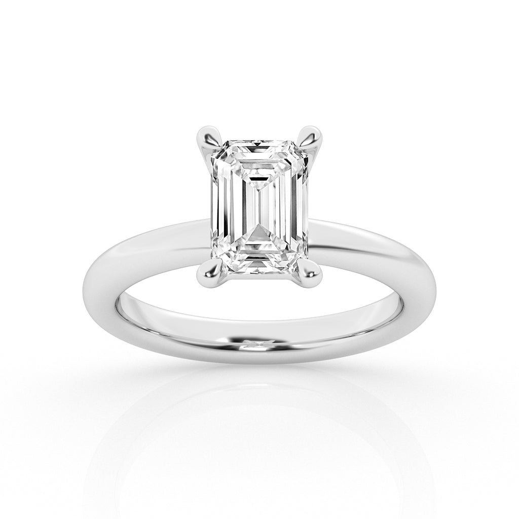 14K White Gold 4ct Emerald Cut Lab Diamond Solitaire Ring