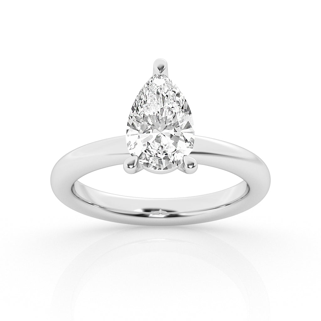 14K White Gold 4ct Pear Lab Diamond Solitaire Ring