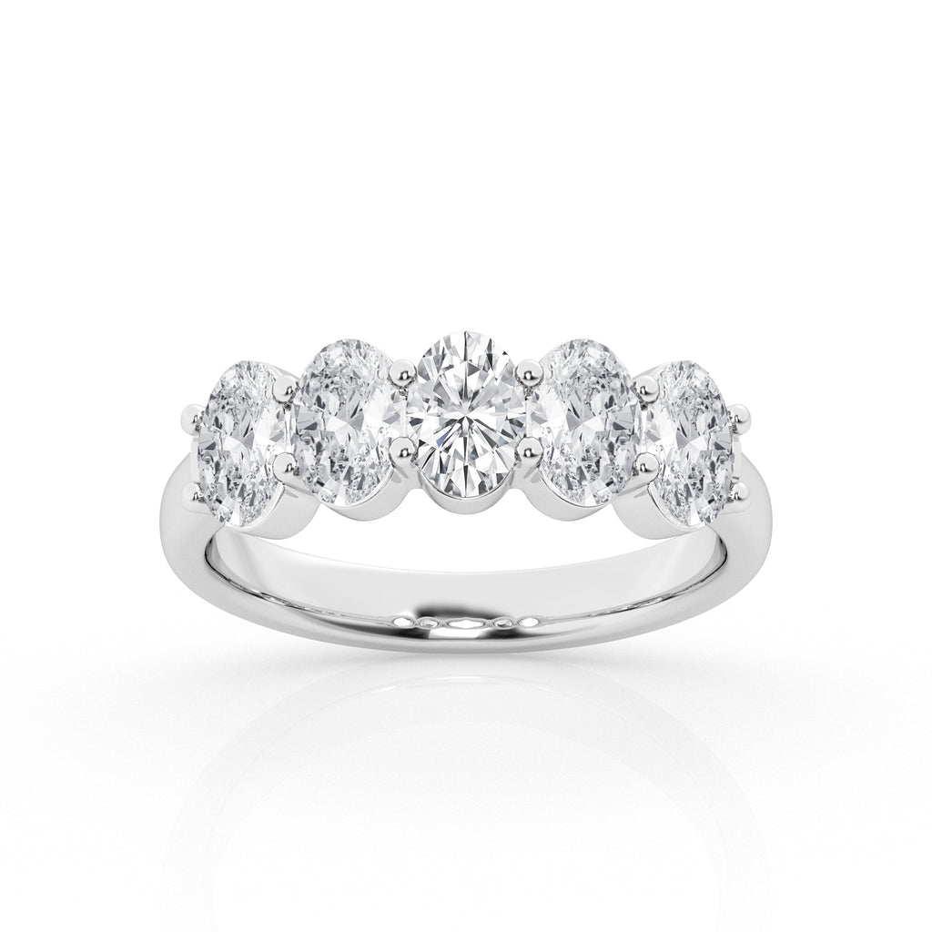 14K White Gold 2ct Lab Diamond Oval 5-Stone Engagement Ring