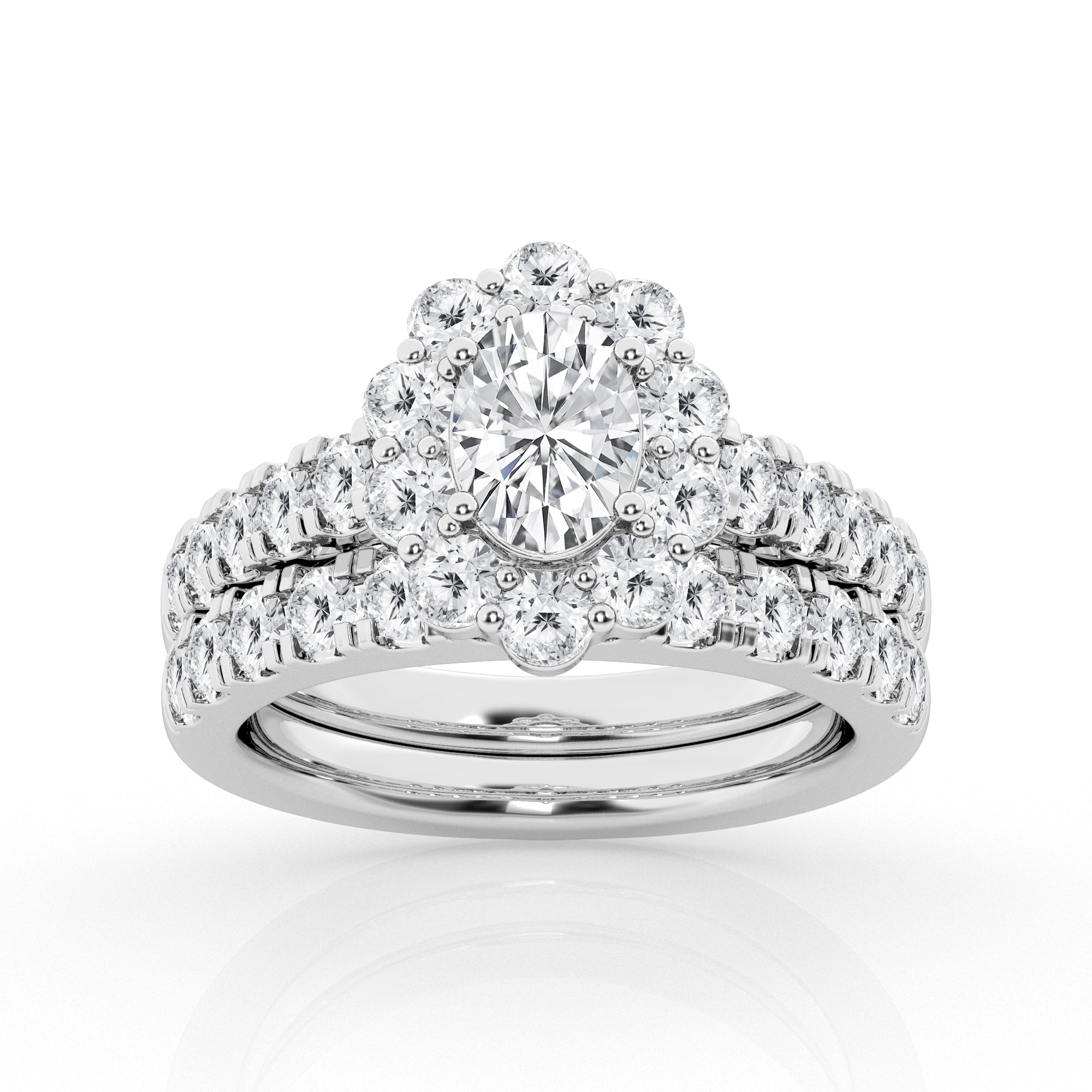 14K White Gold Oval Lab Diamond Halo Engagement Ring