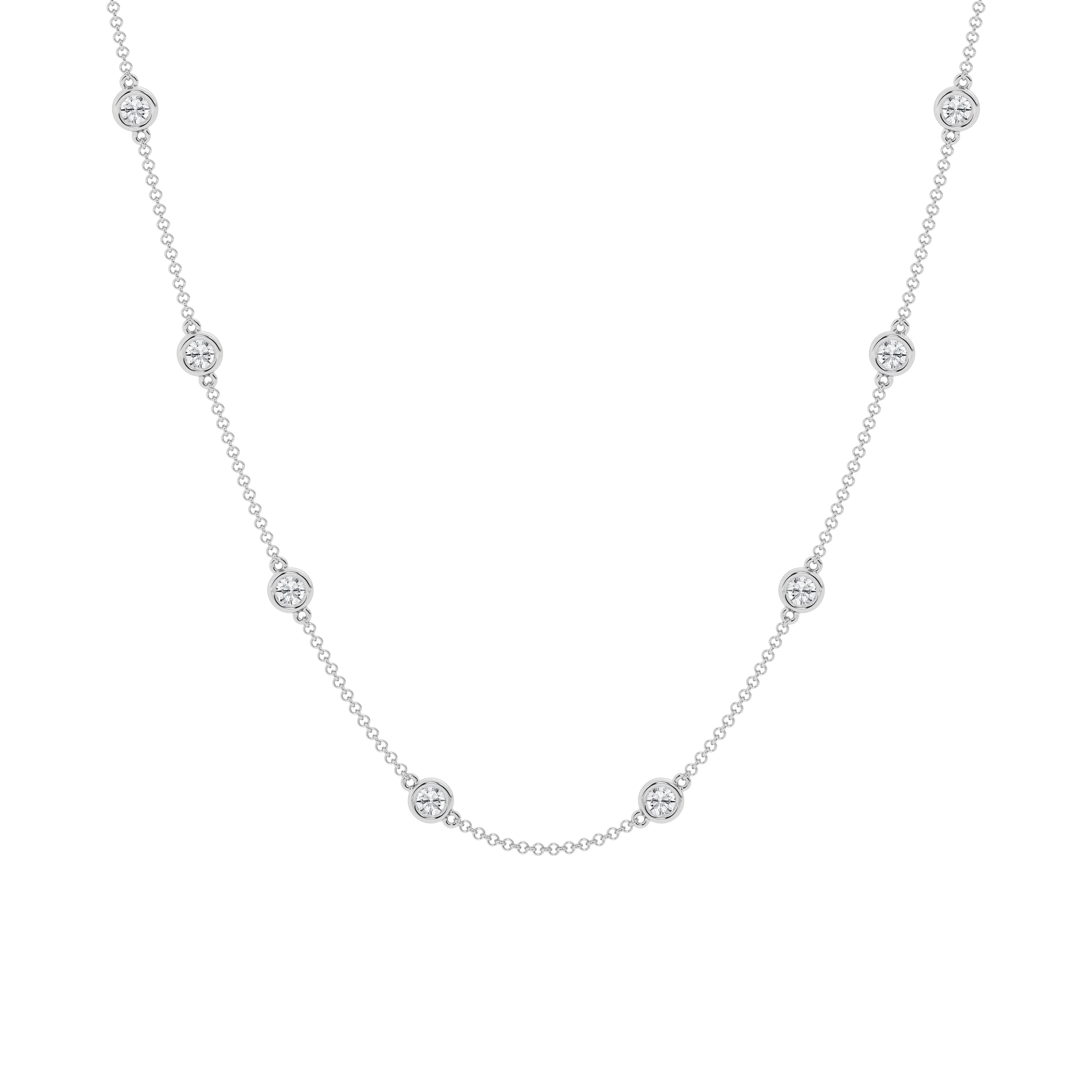 14K White Gold Lab Diamond Station Necklace - 2ctw