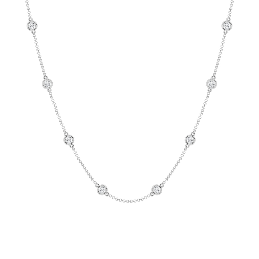 14K White Gold Lab Diamond Station Necklace - 2ctw