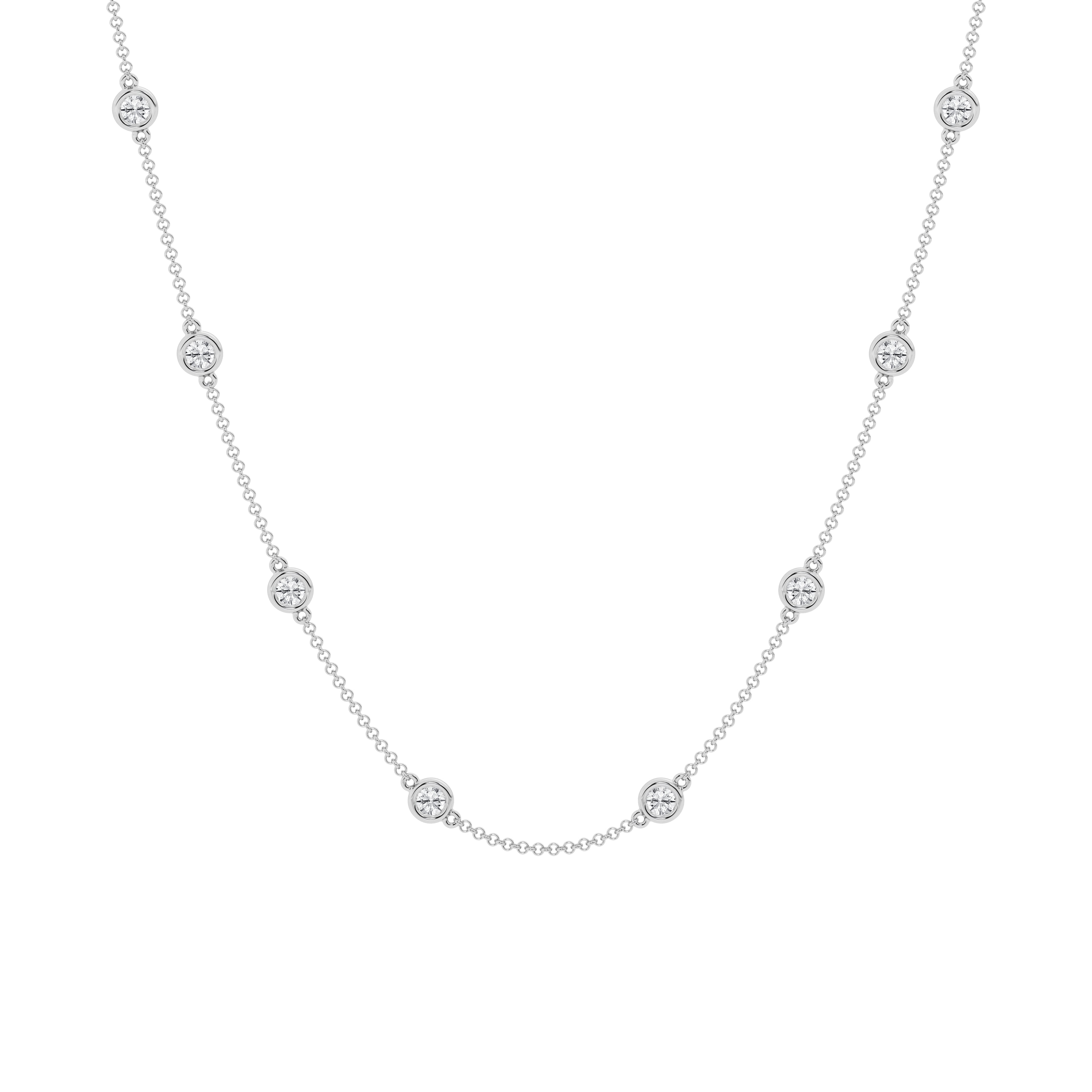 14K White Gold Lab Diamond Station Necklace - 2ctw