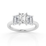 14K White Gold 3ct Emerald Cut Lab Diamond Trilogy Ring