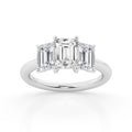 14K White Gold 3ct Emerald Cut Lab Diamond Trilogy Ring