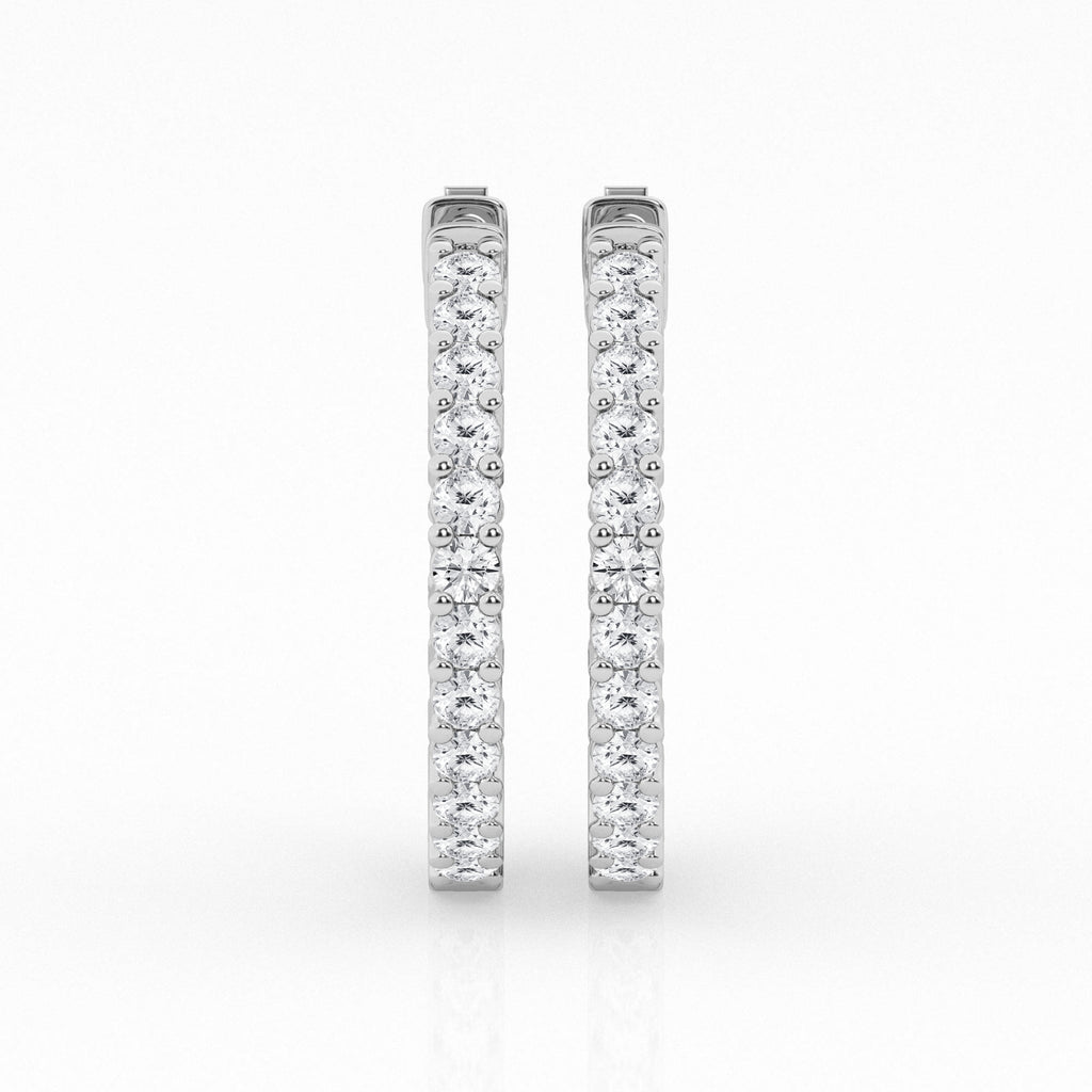 14K White Gold Round Lab Diamond Hoop Earrings
