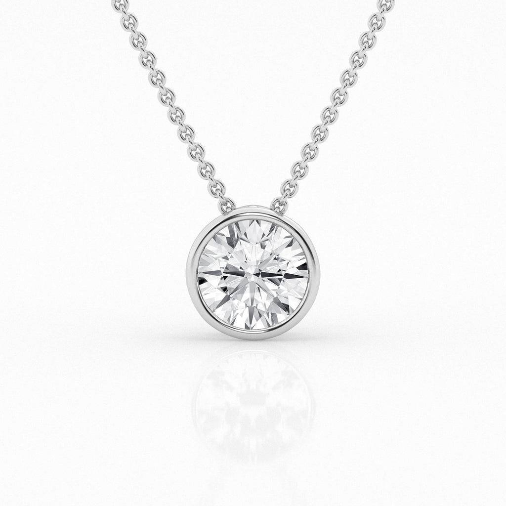 14K White Gold Lab Diamond Solitaire Bezel Pendant