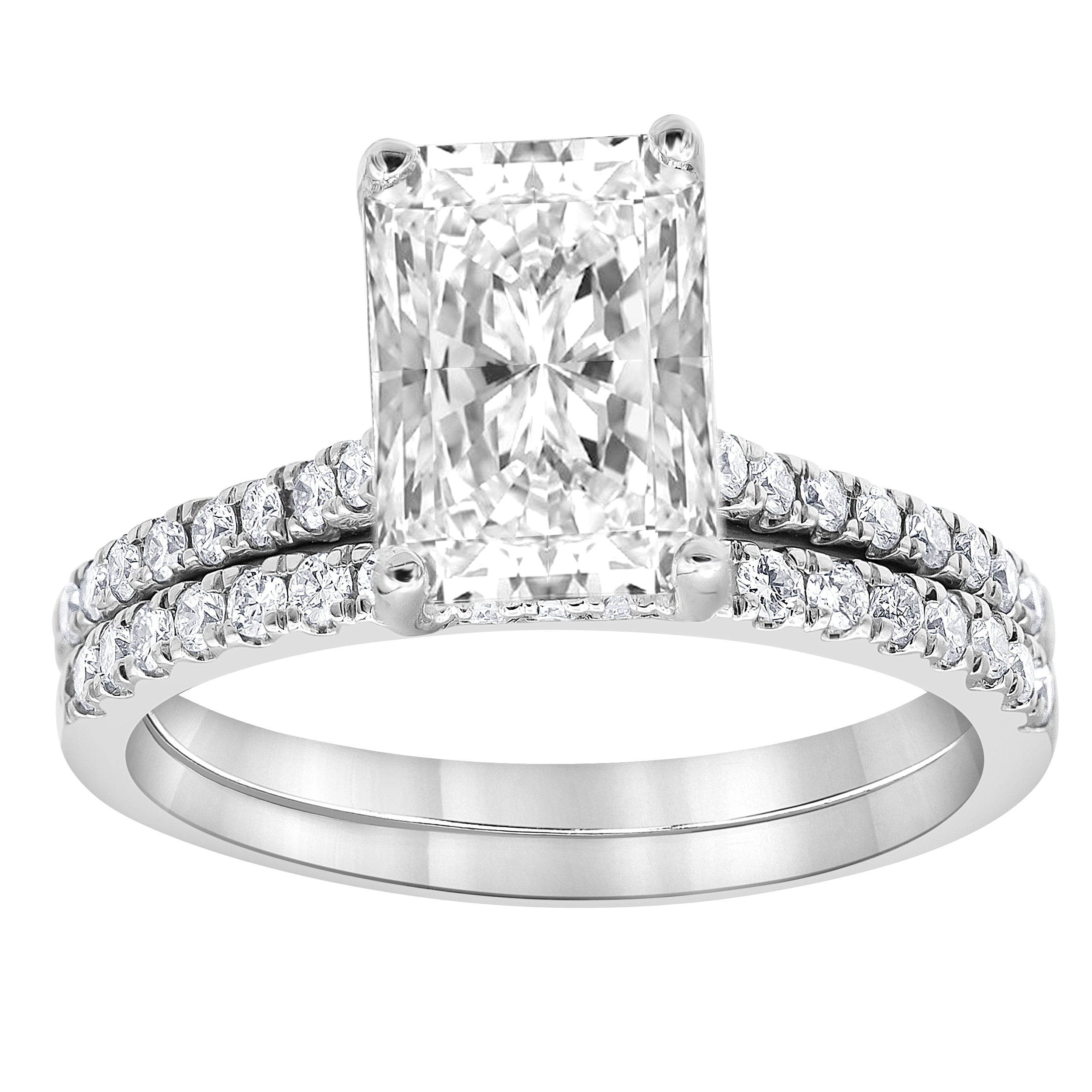 14K White Gold Emerald Cut Lab Diamond Halo Ring