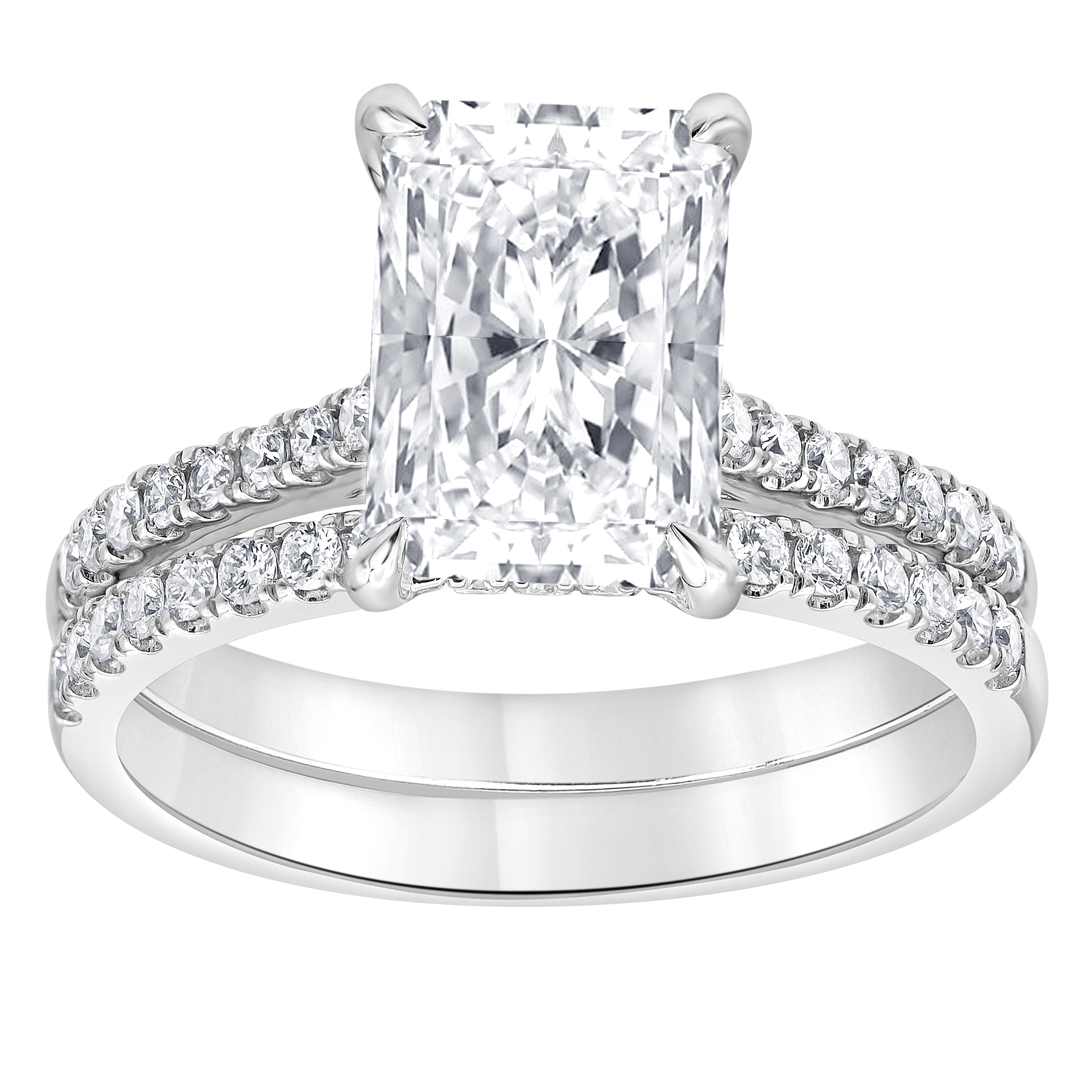 14K White Gold Radiant Lab Diamond Halo Engagement Ring