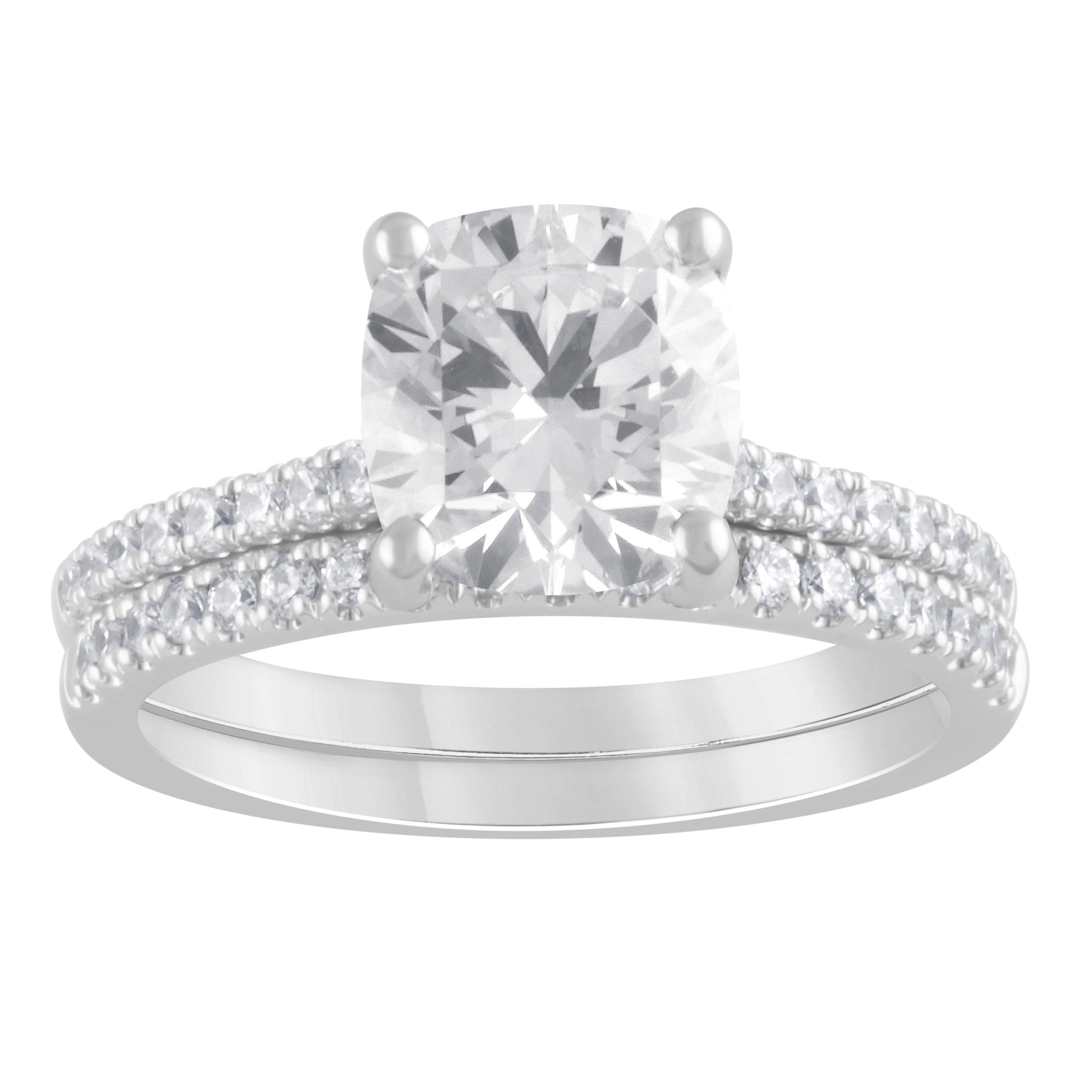 14K White Gold Lab Diamond Cushion Halo Engagement Ring