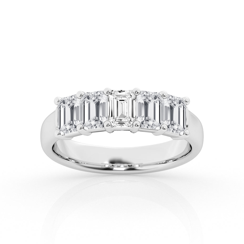 14K White Gold 5-Stone Emerald Lab Diamond Engagement Ring