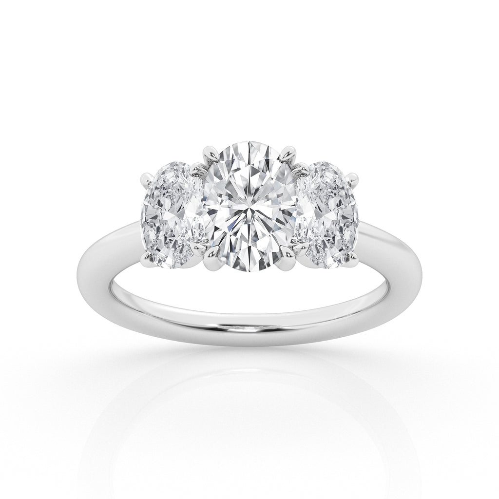 Oval Lab Diamond Trilogy Ring in 14K White Gold