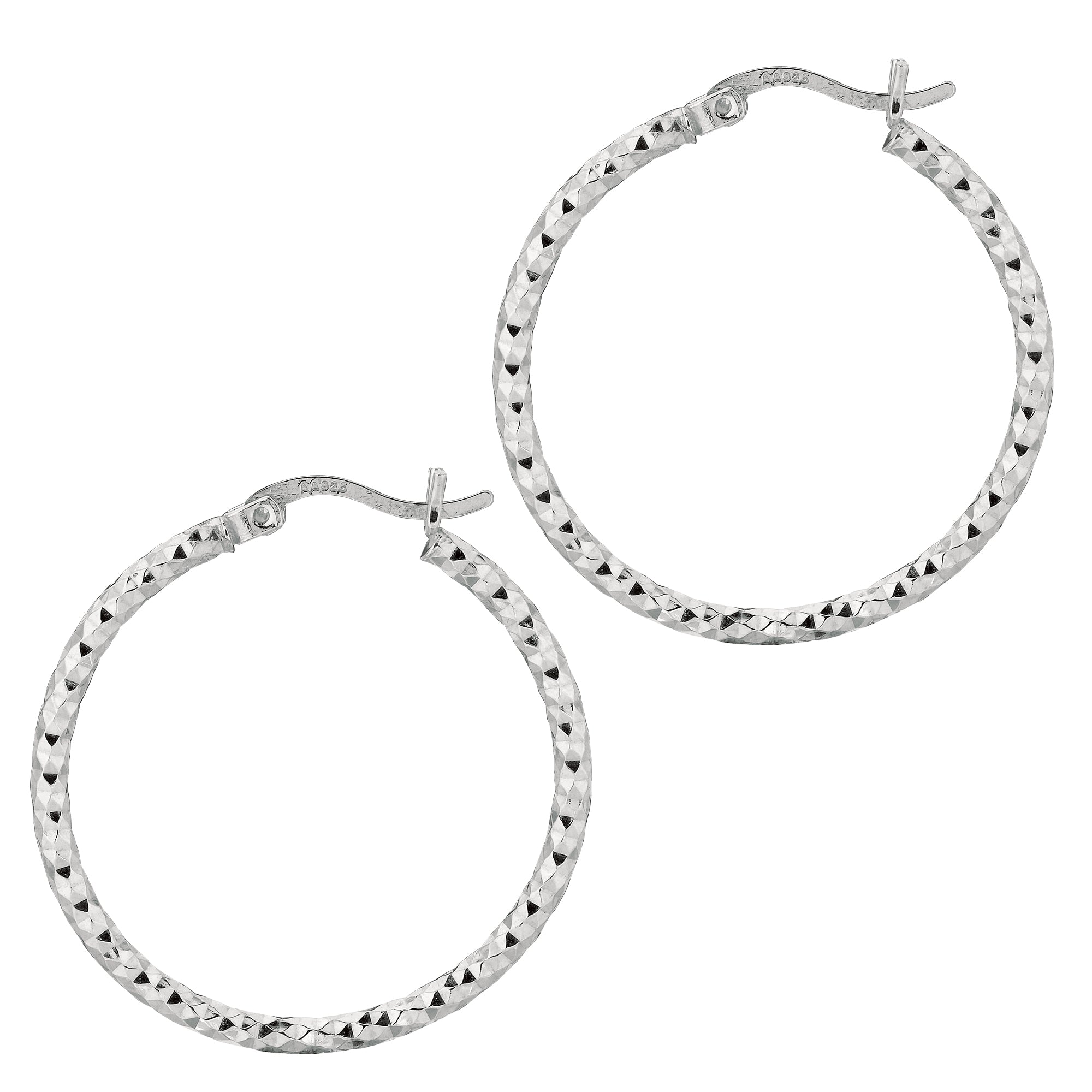 Silver 2x25MM Diamond Cut Earring