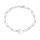 Silver Engravable Heart Paperclip Bracelet