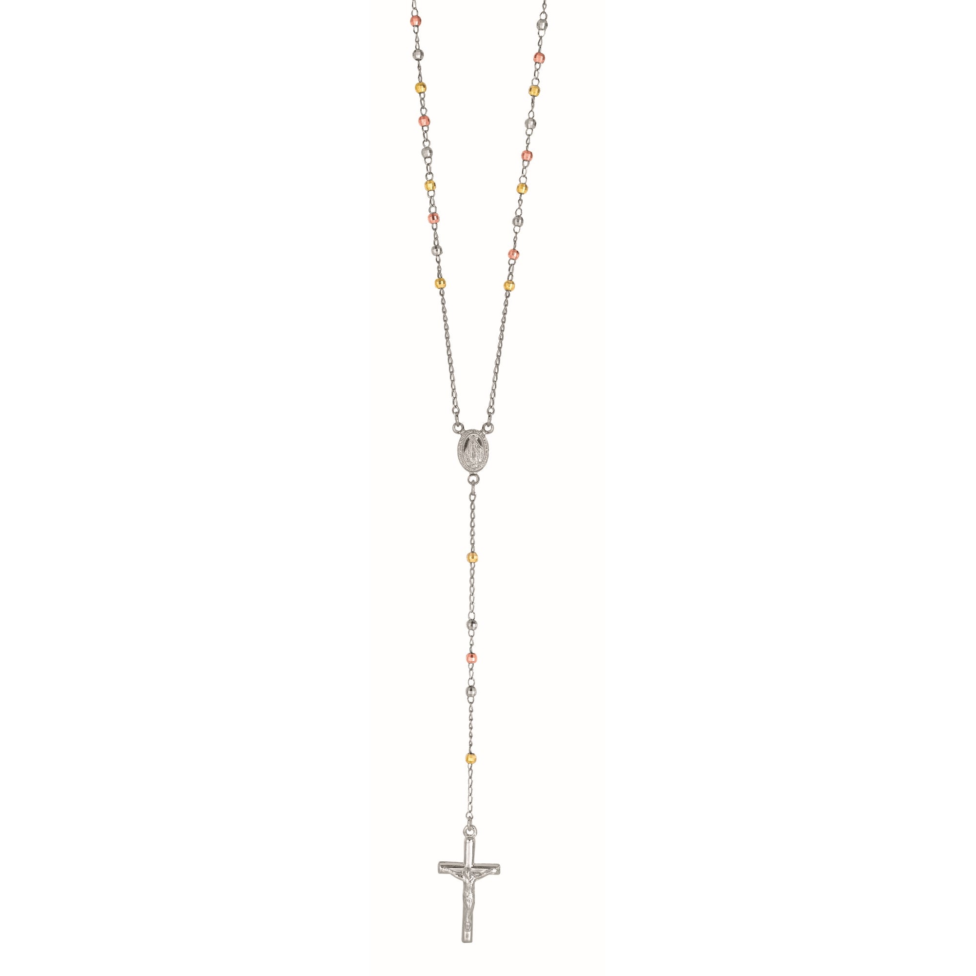 Silver Tri-color Rosary Necklace