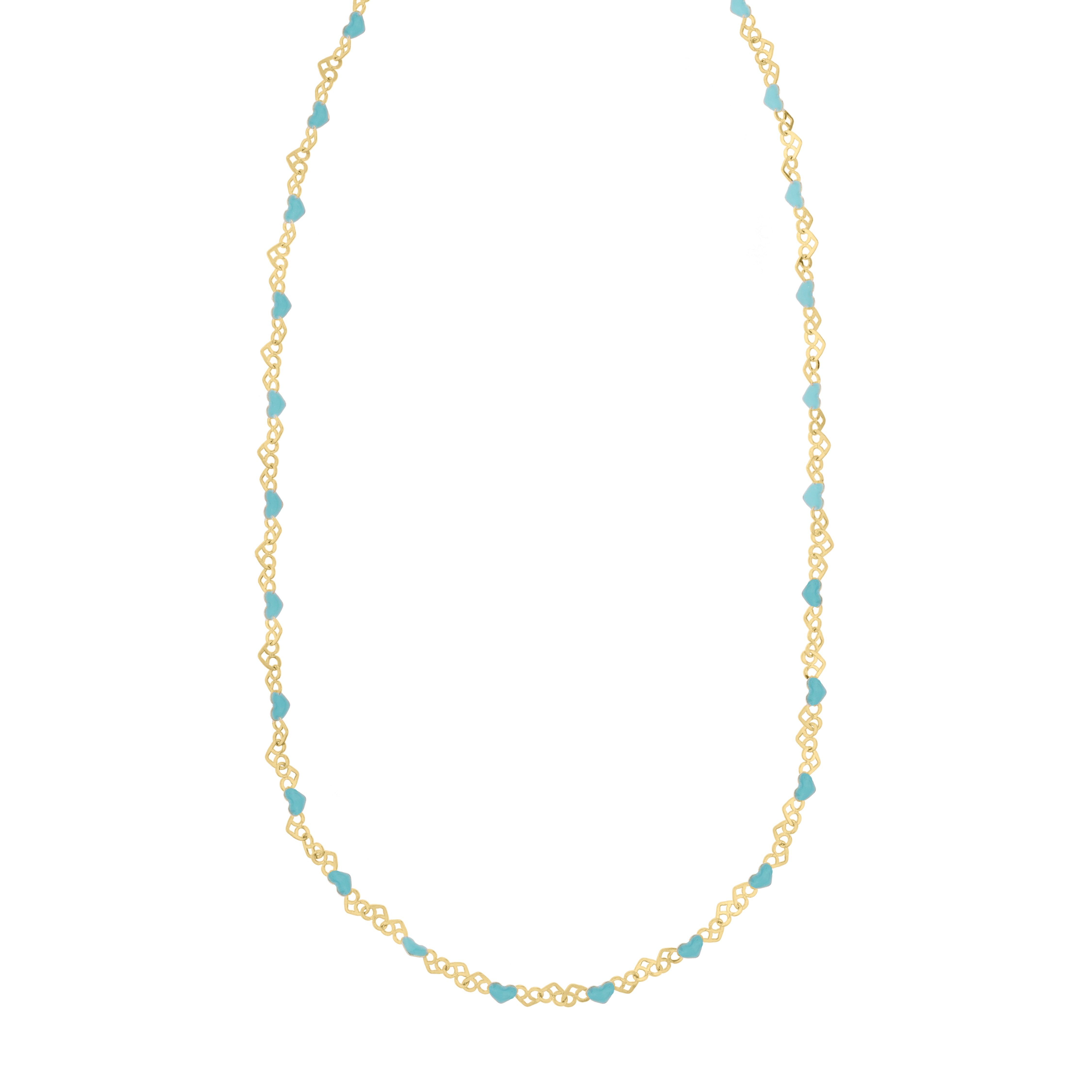 Gold Over Silver Enamel Hearts Chain Necklace