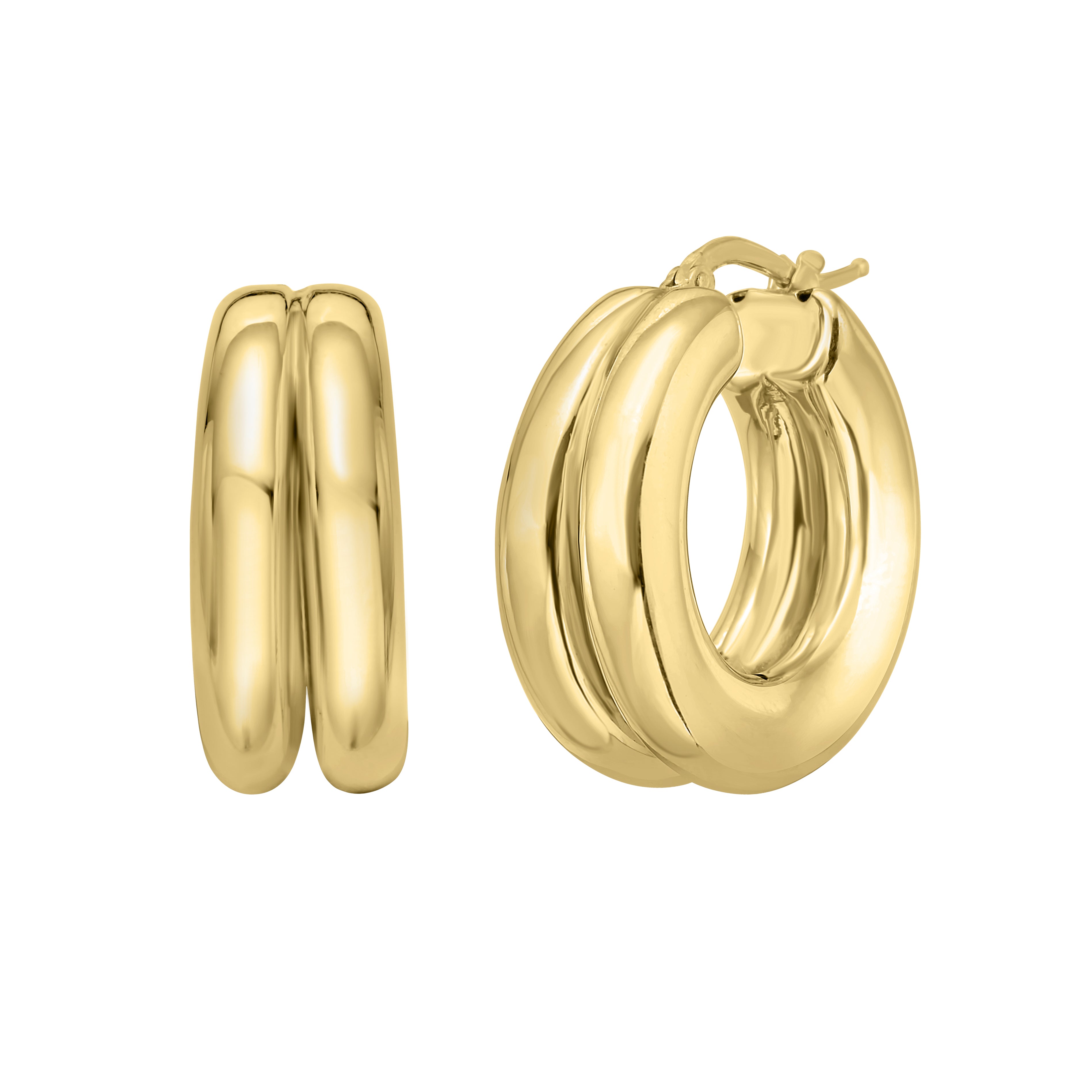 Gold Over Silver Puffed Double Row Hoops