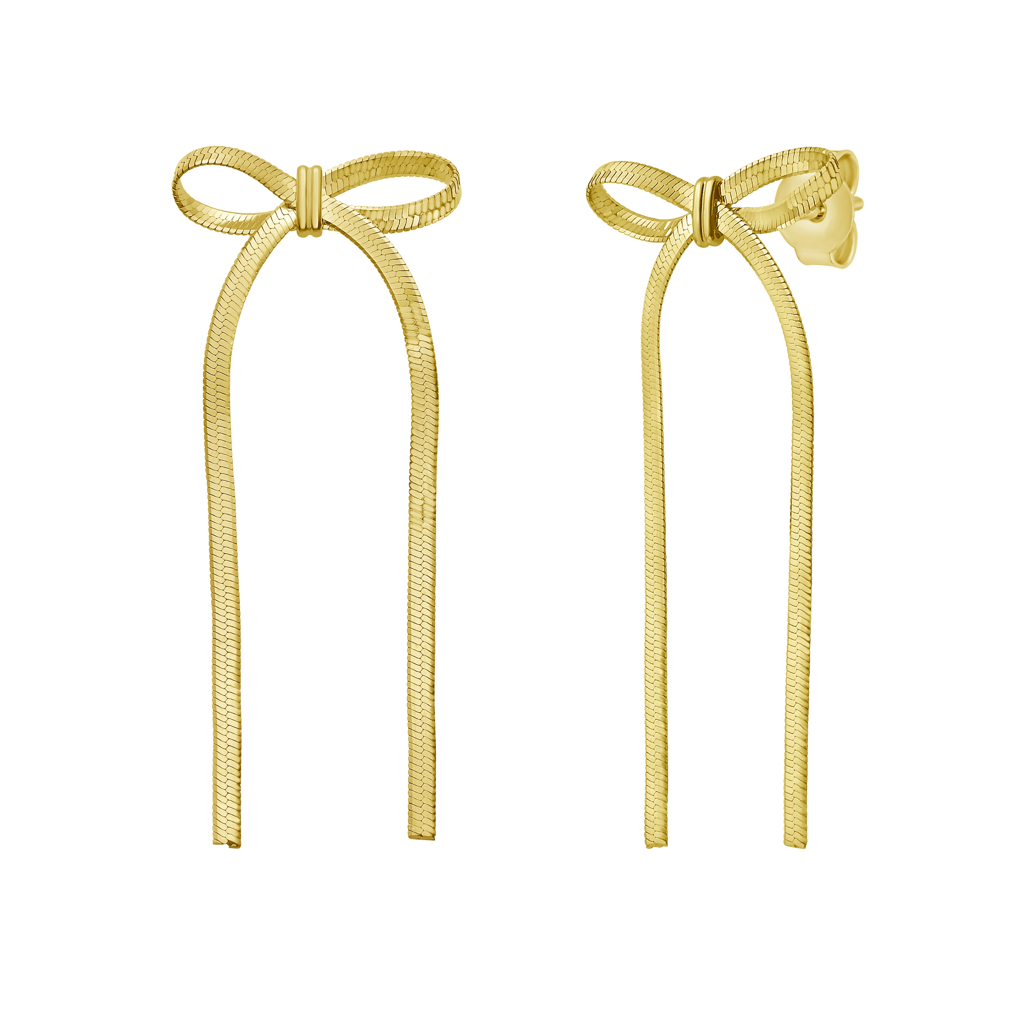 Gold Over Silver Snake Chain Bow Earrings