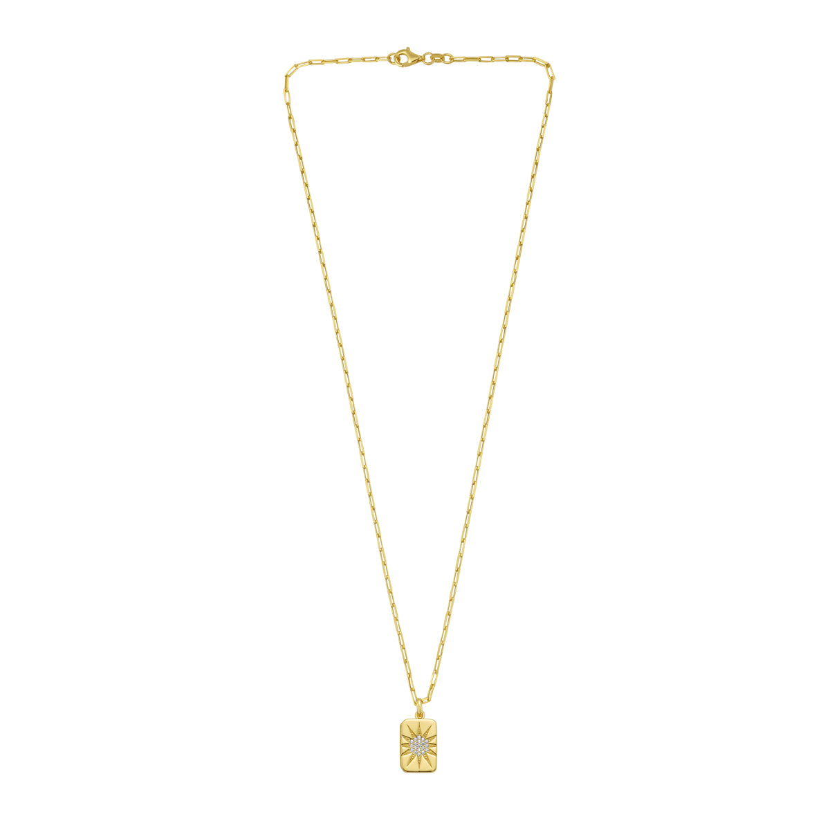 Gold Over Silver CZ Starburst Locket Necklace