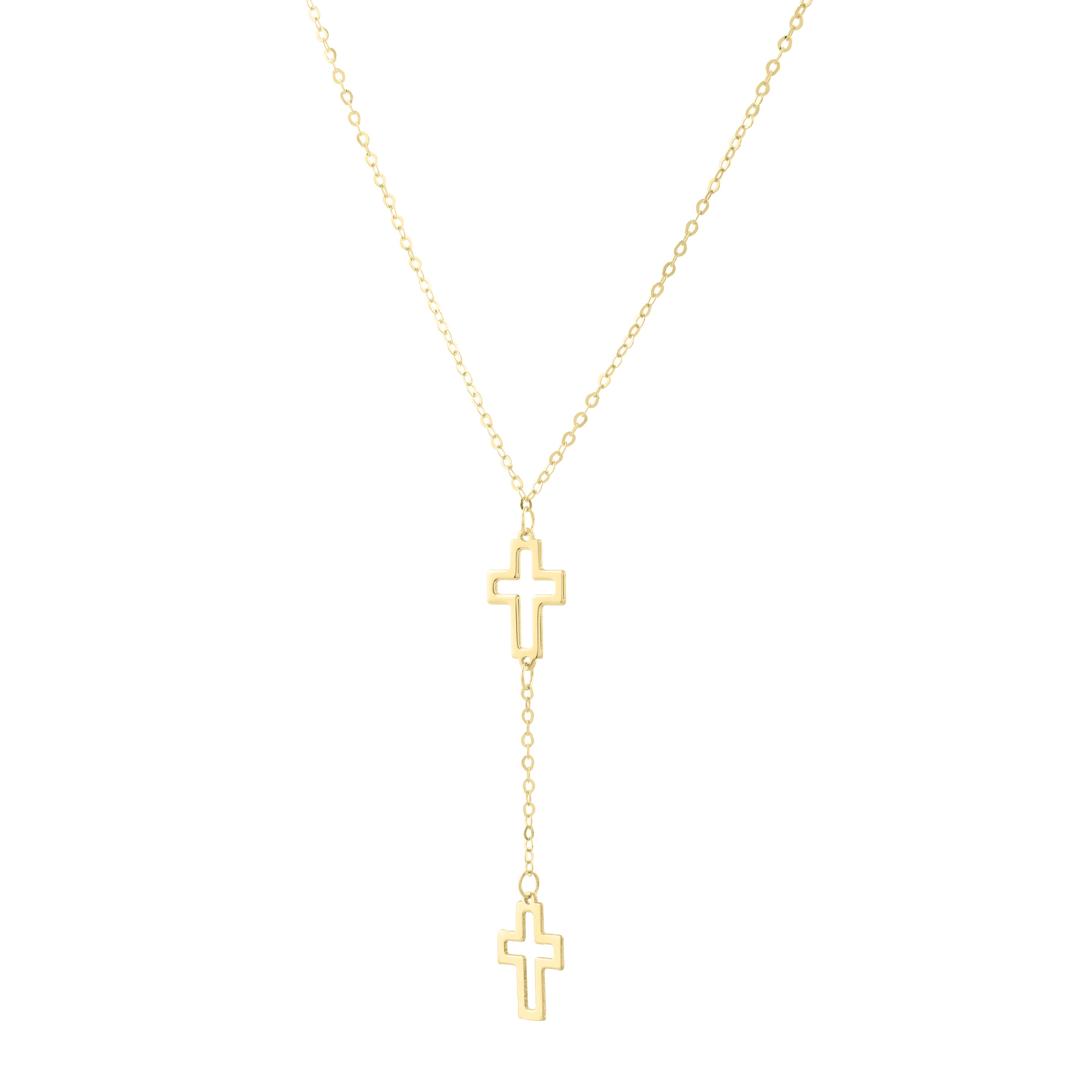 14K Double Cross Drop Necklace