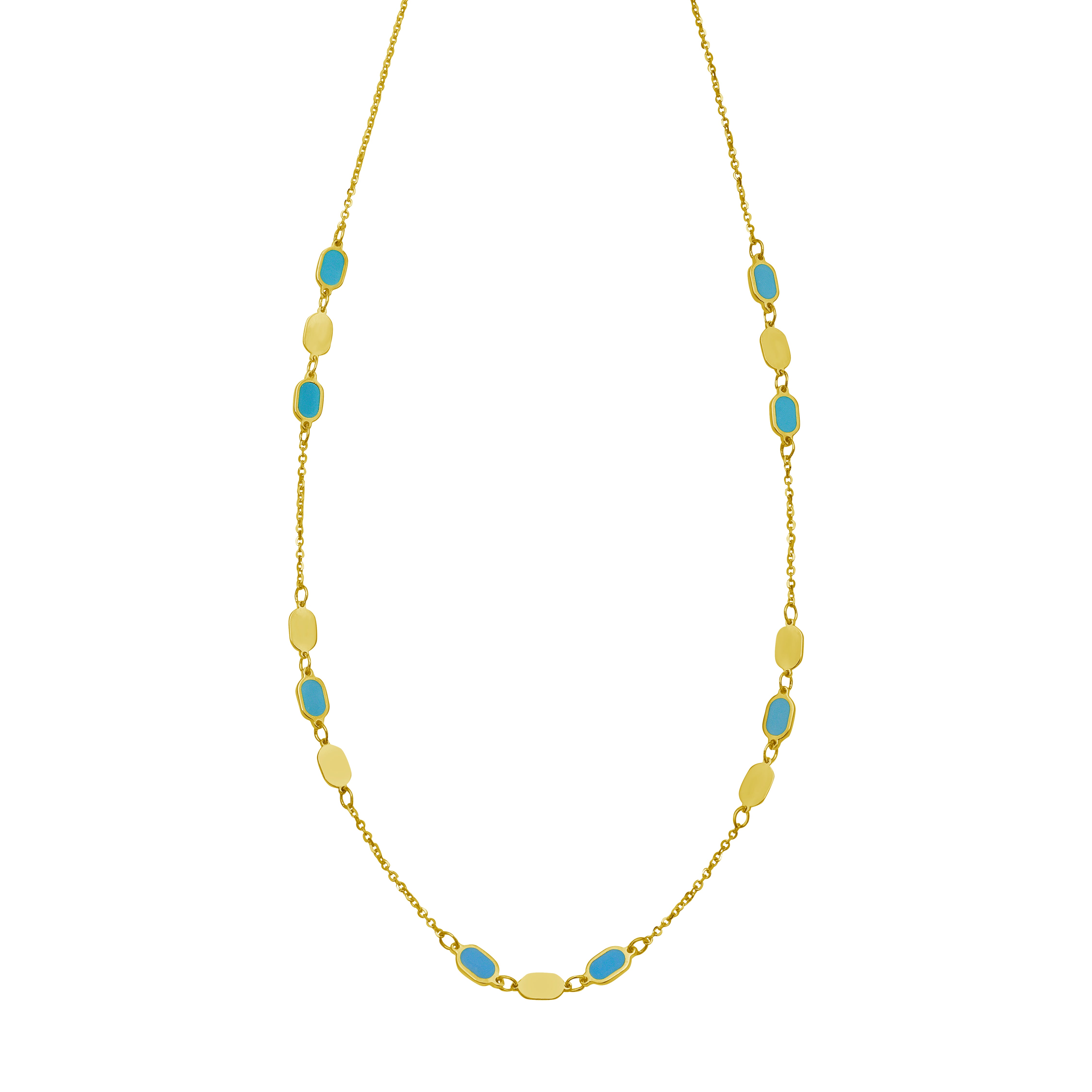 14K Hexagon Turquoise Inlay Links Necklace