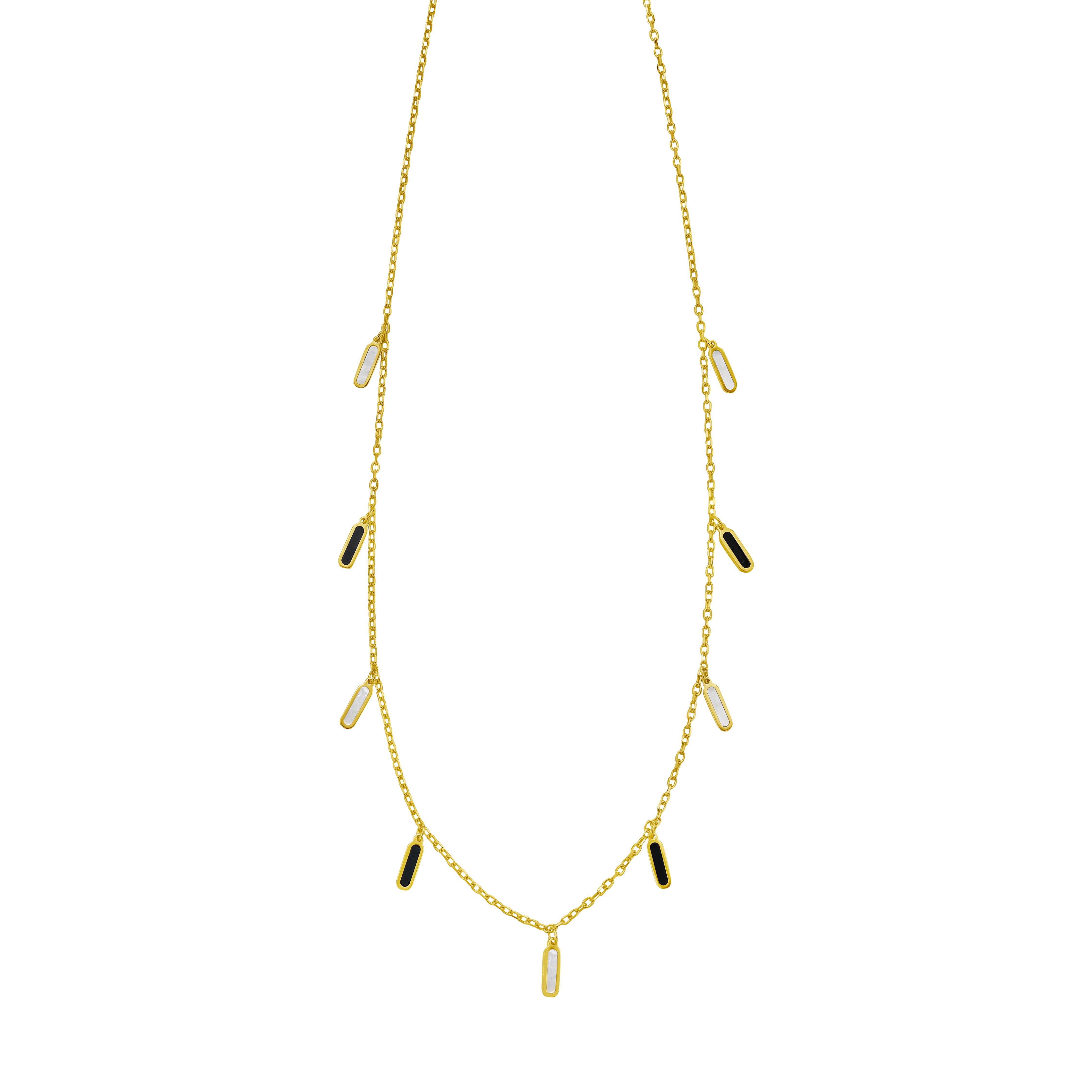 14K Onyx & MOP Inlay Station Necklace