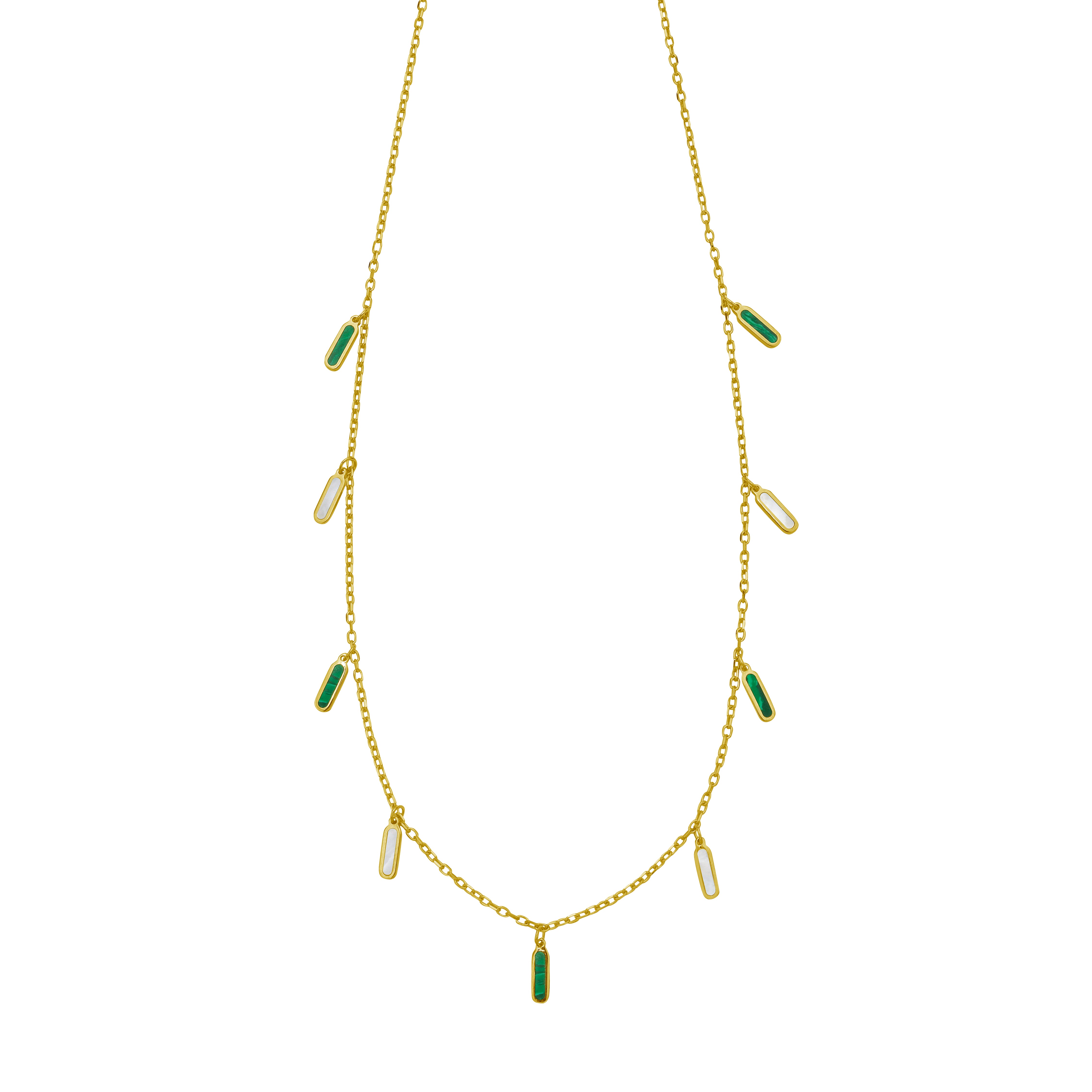 14K Malachite & MOP Inlay Station Necklace