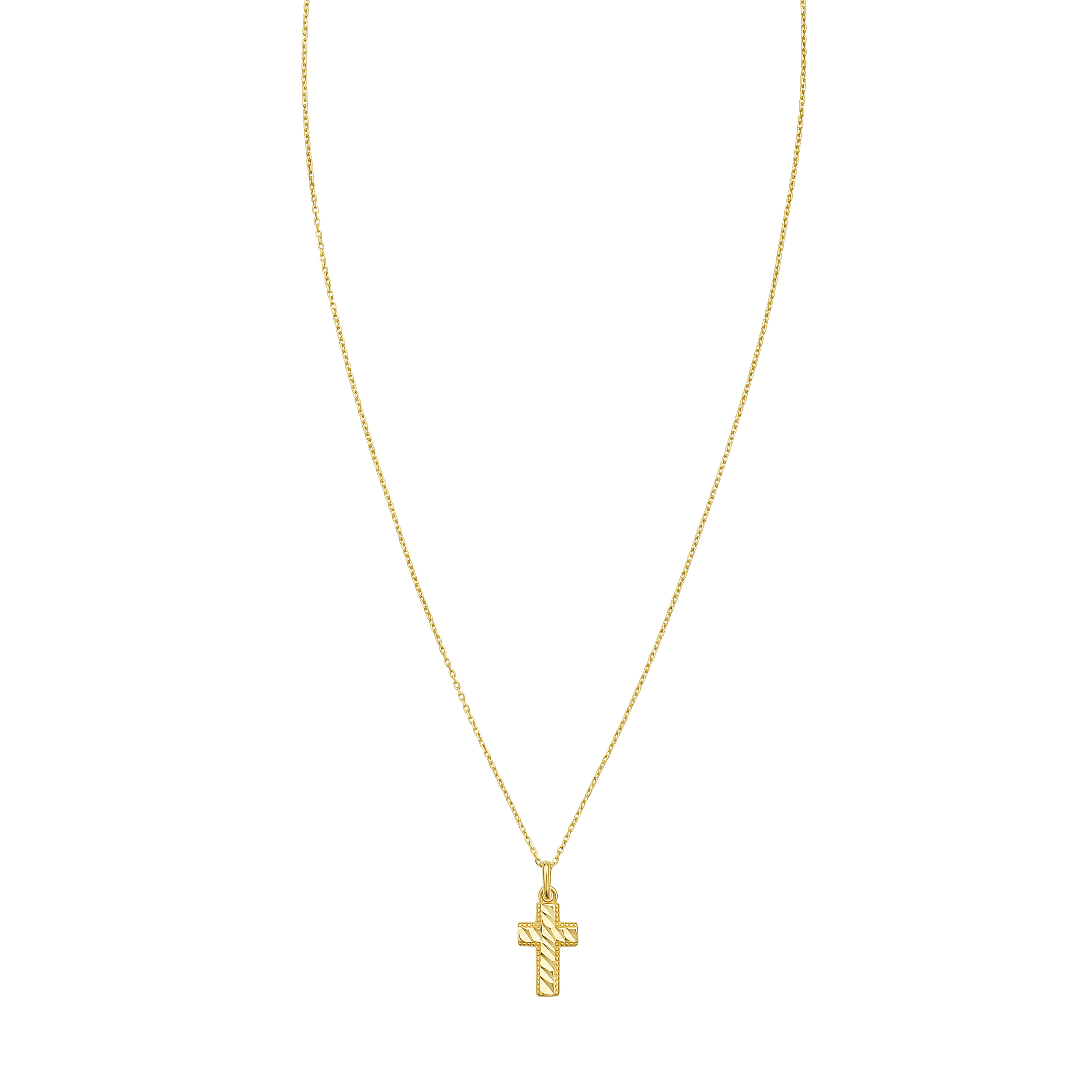 14K Diamond-Cut Cross Necklace