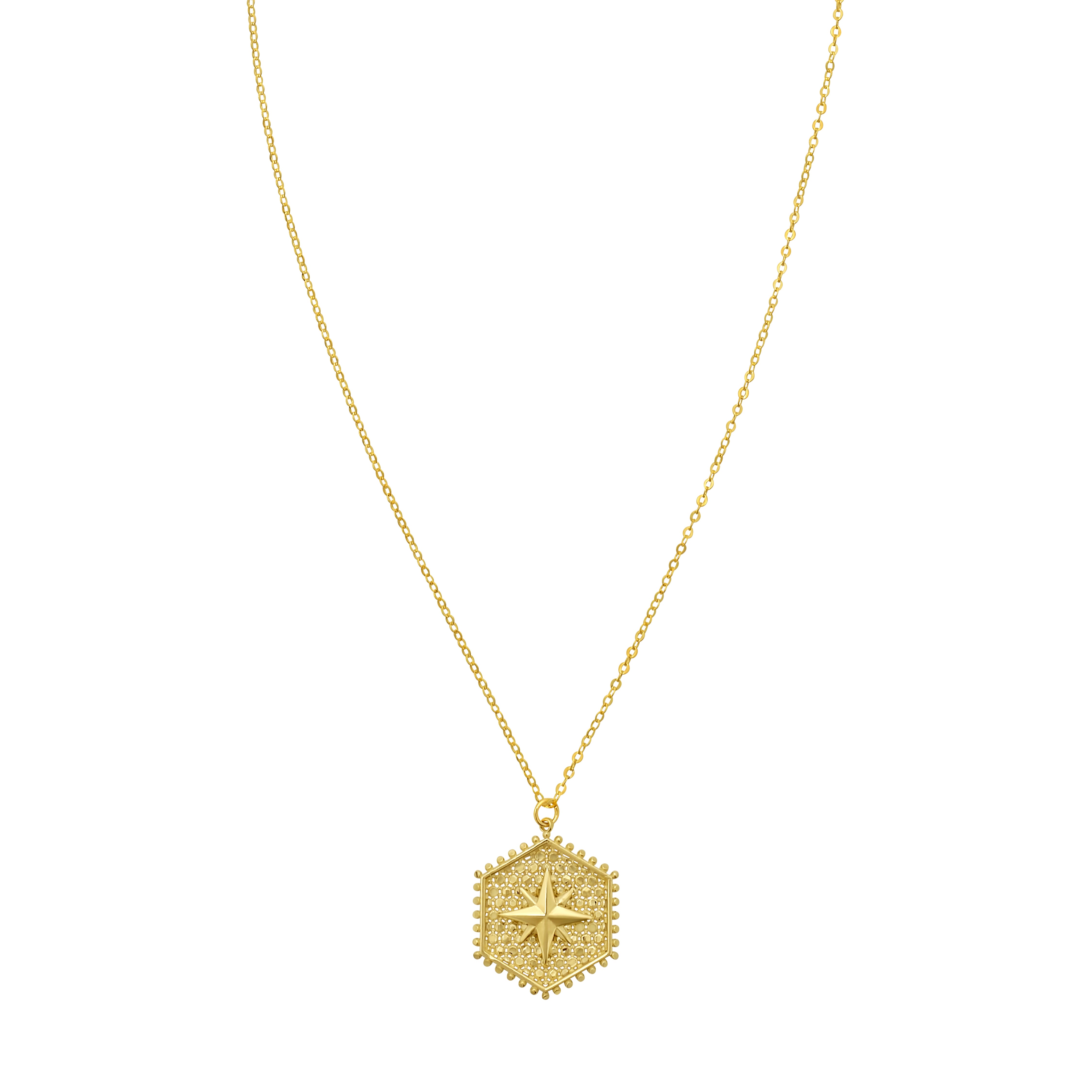 14K North Star Hexagon Necklace