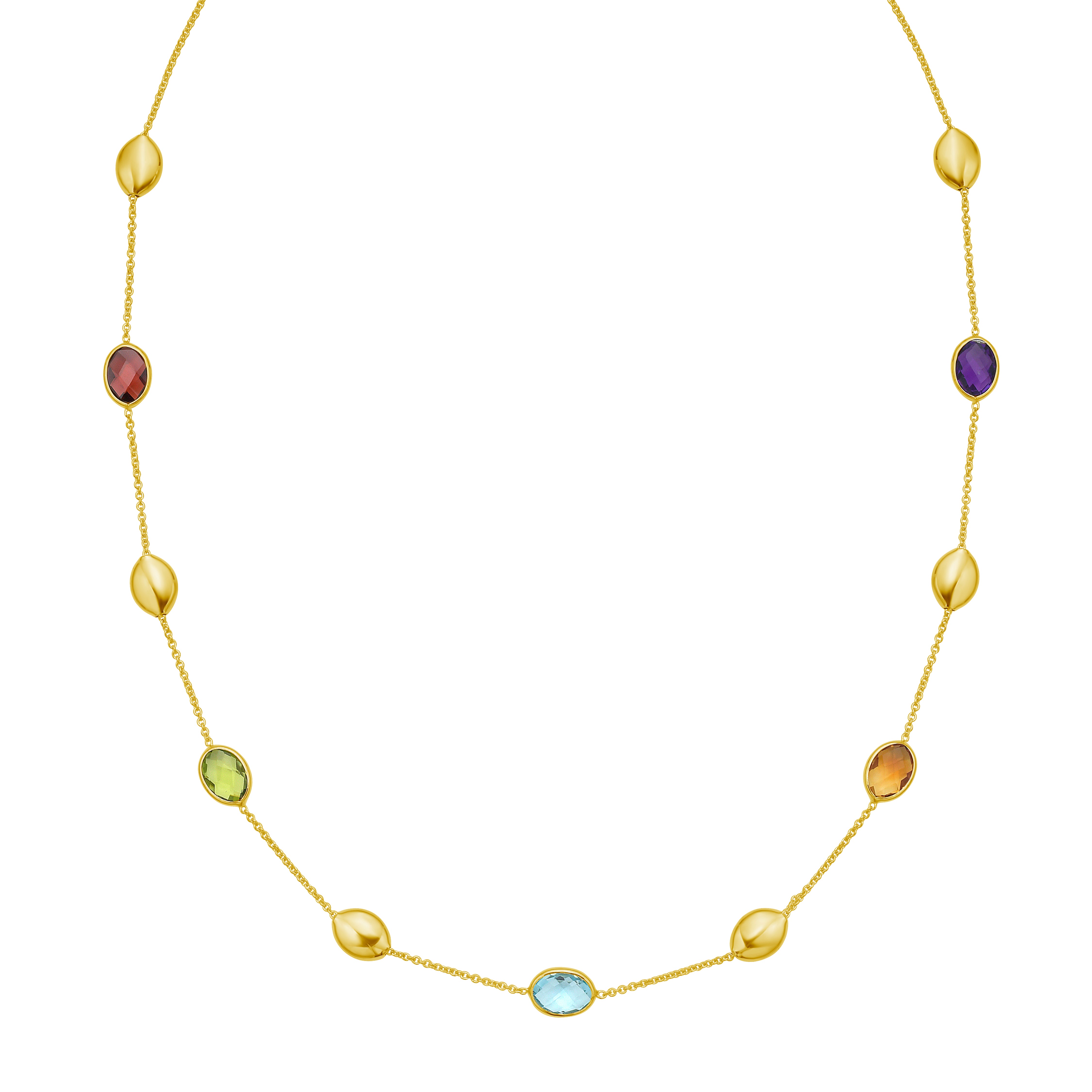 14K Oval Gem & Bead Necklace