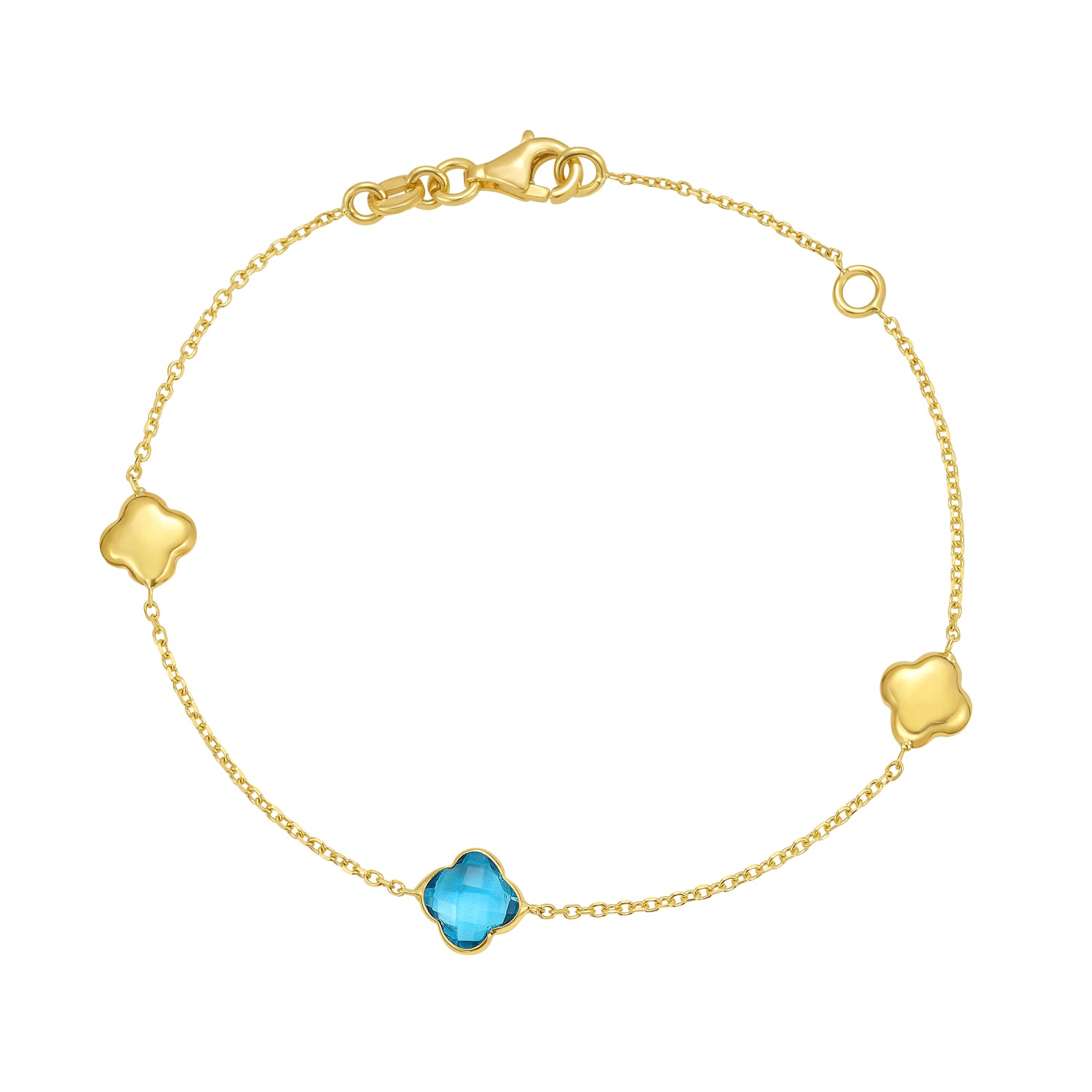 14K Swiss Blue Topaz Clover Gem Bracelet