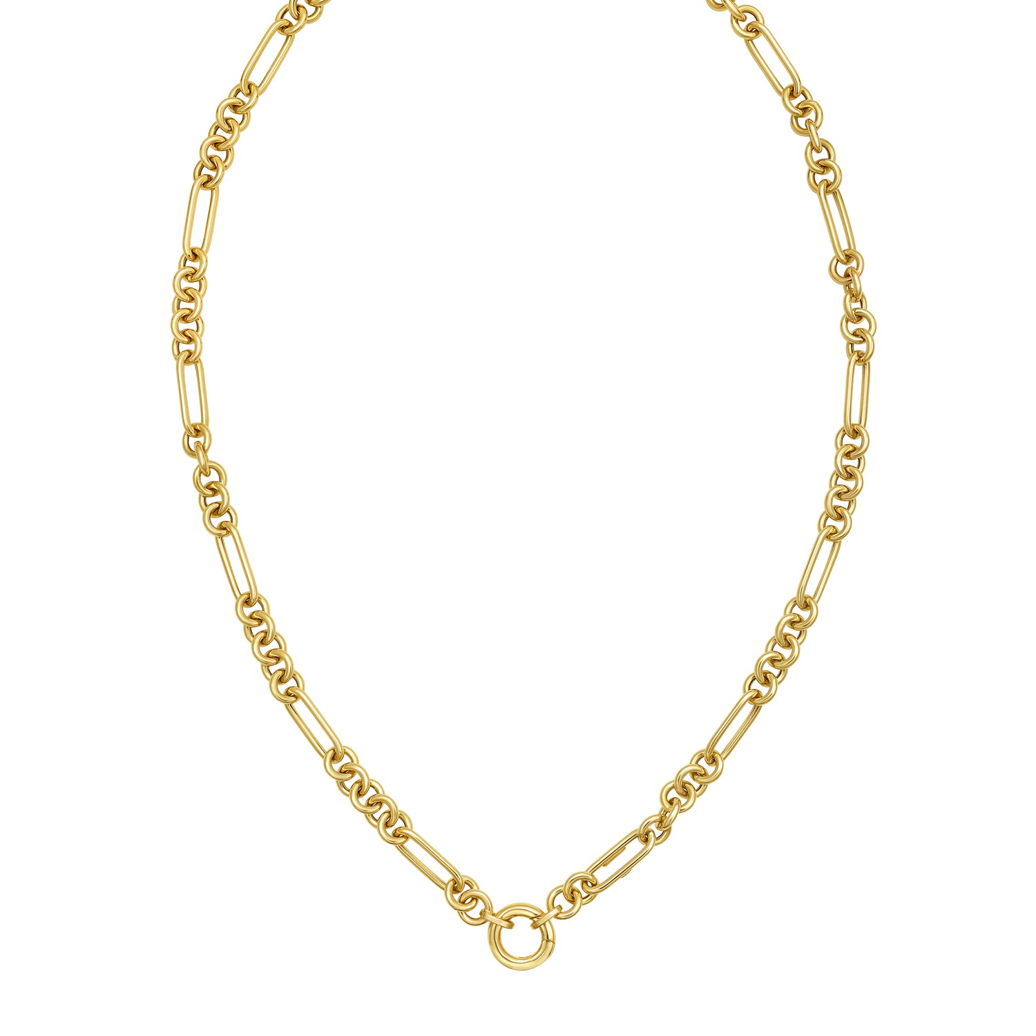 14K Fashion Figaro Charm Link Necklace