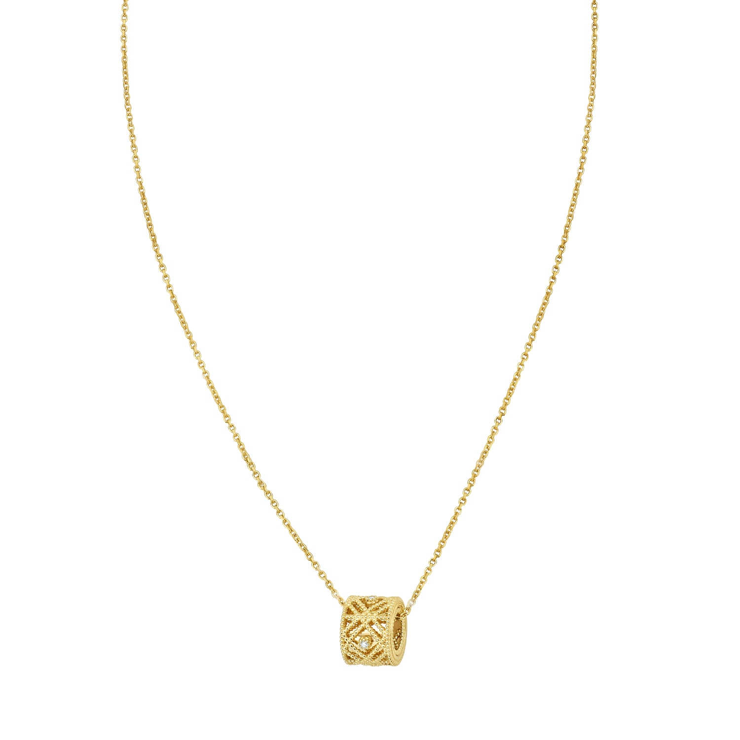 14K Diamond VannÃ¨rie Barrel Necklace