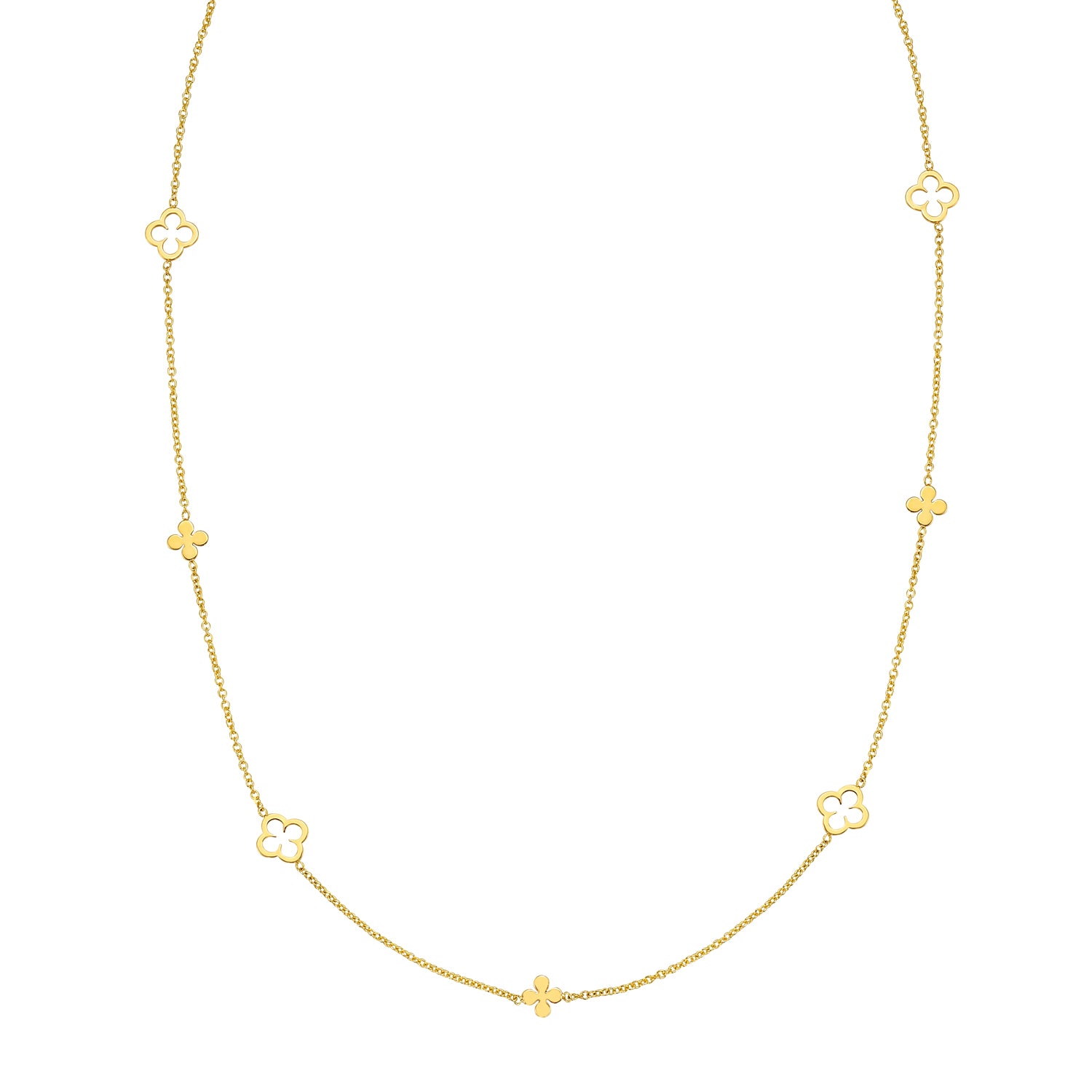 14K Alternating Clover Necklace