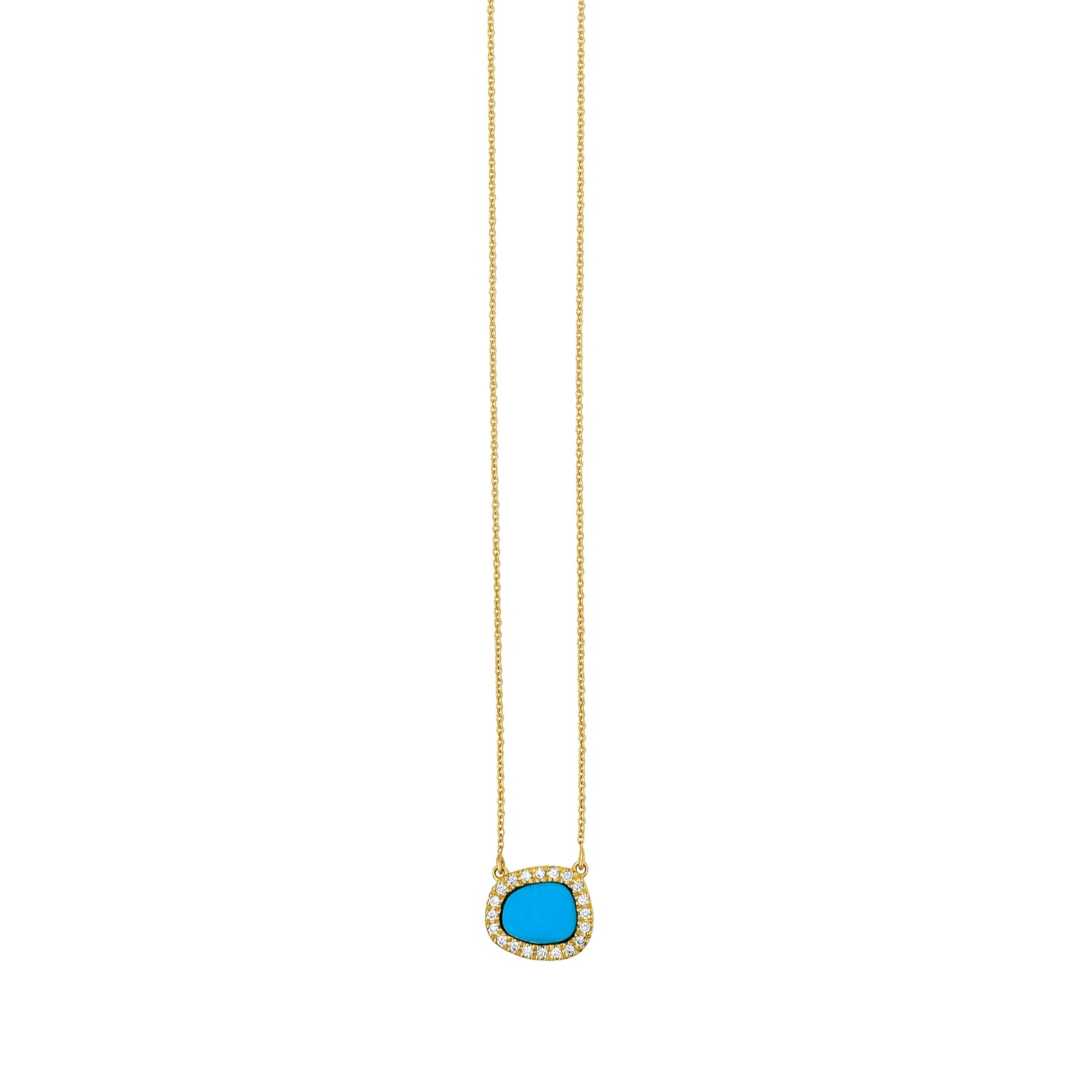 14K Diamond & Turquoise Freeform Cushion Necklace