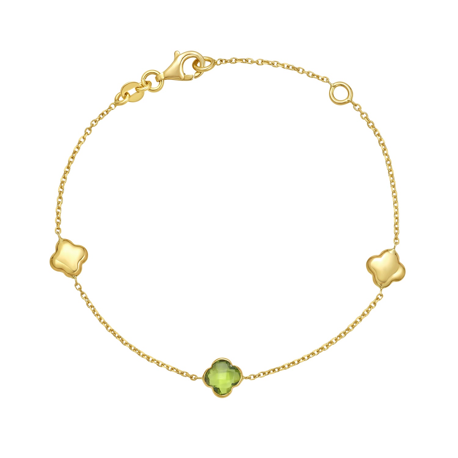 14K Peridot Clover Gem Bracelet
