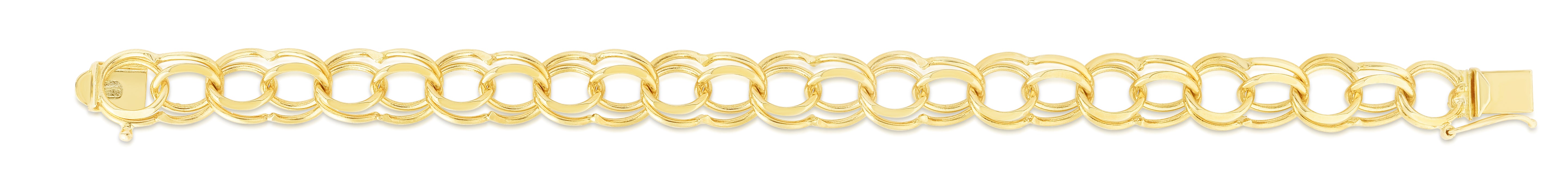 14K Gold 10mm Large Double Link Charm Bracelet