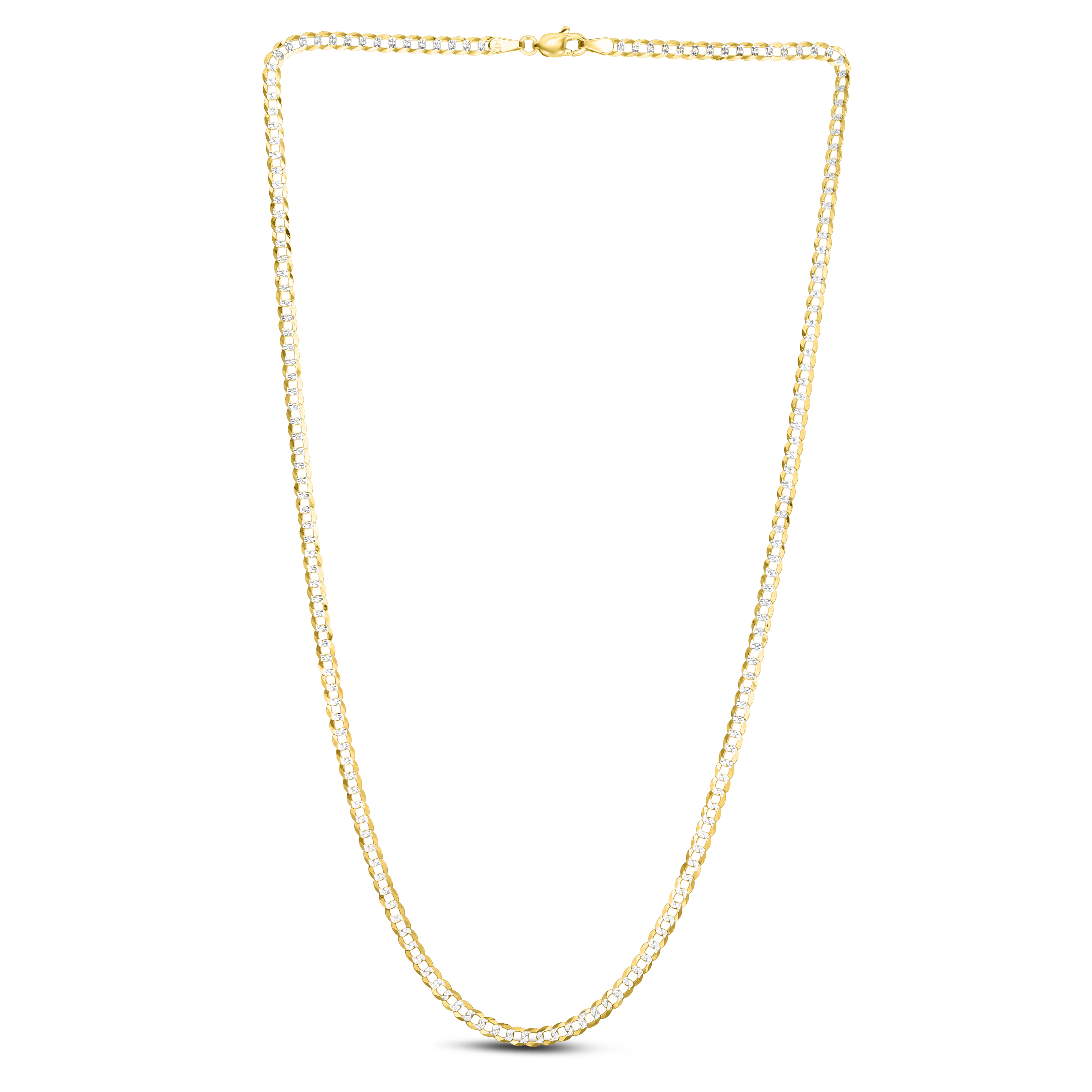 14K Gold 3.2mm White Pave Curb Chain
