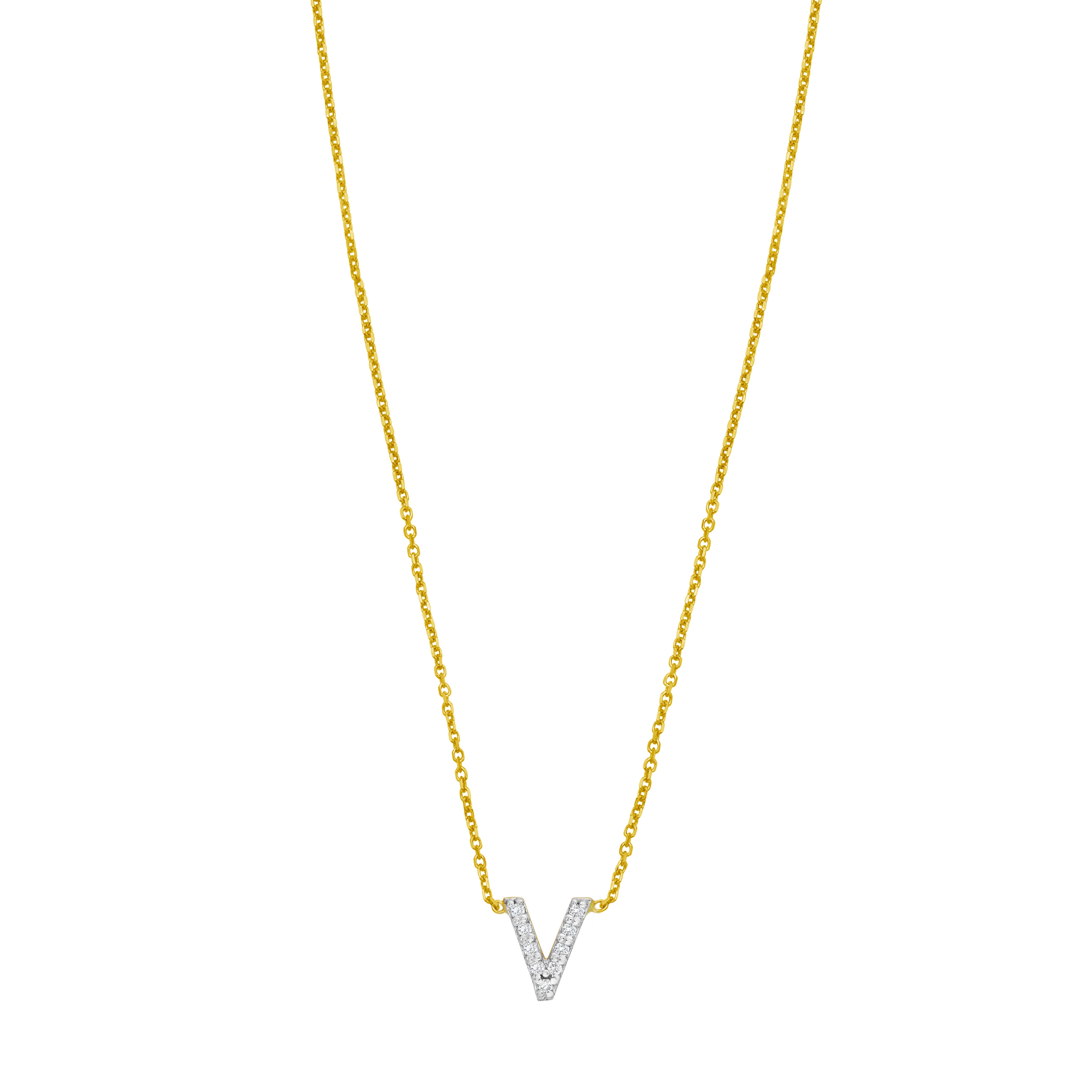 14K Mini Diamond V Initial