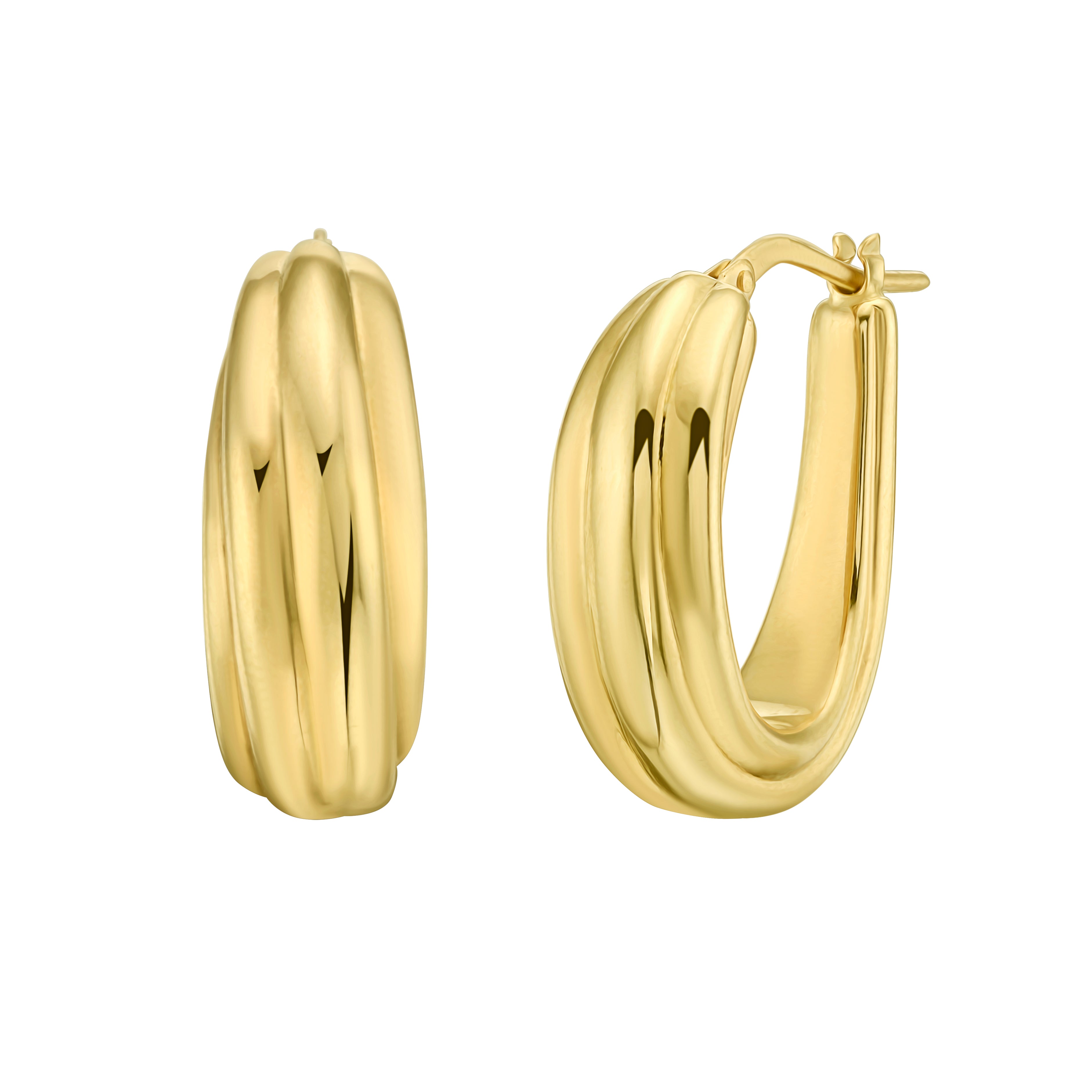 14K Ribbed Hoops