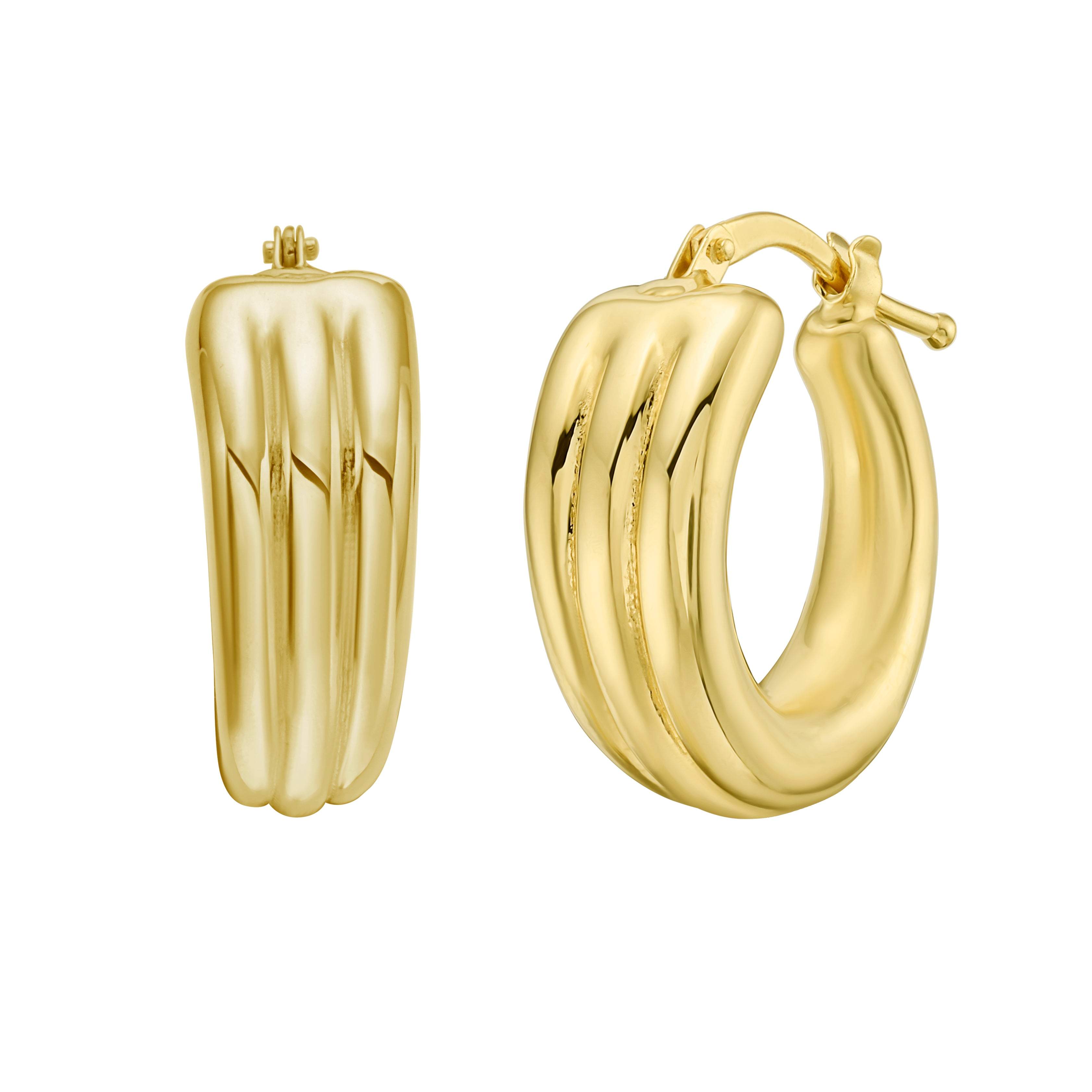 14K 3-Row Graduated Hoops