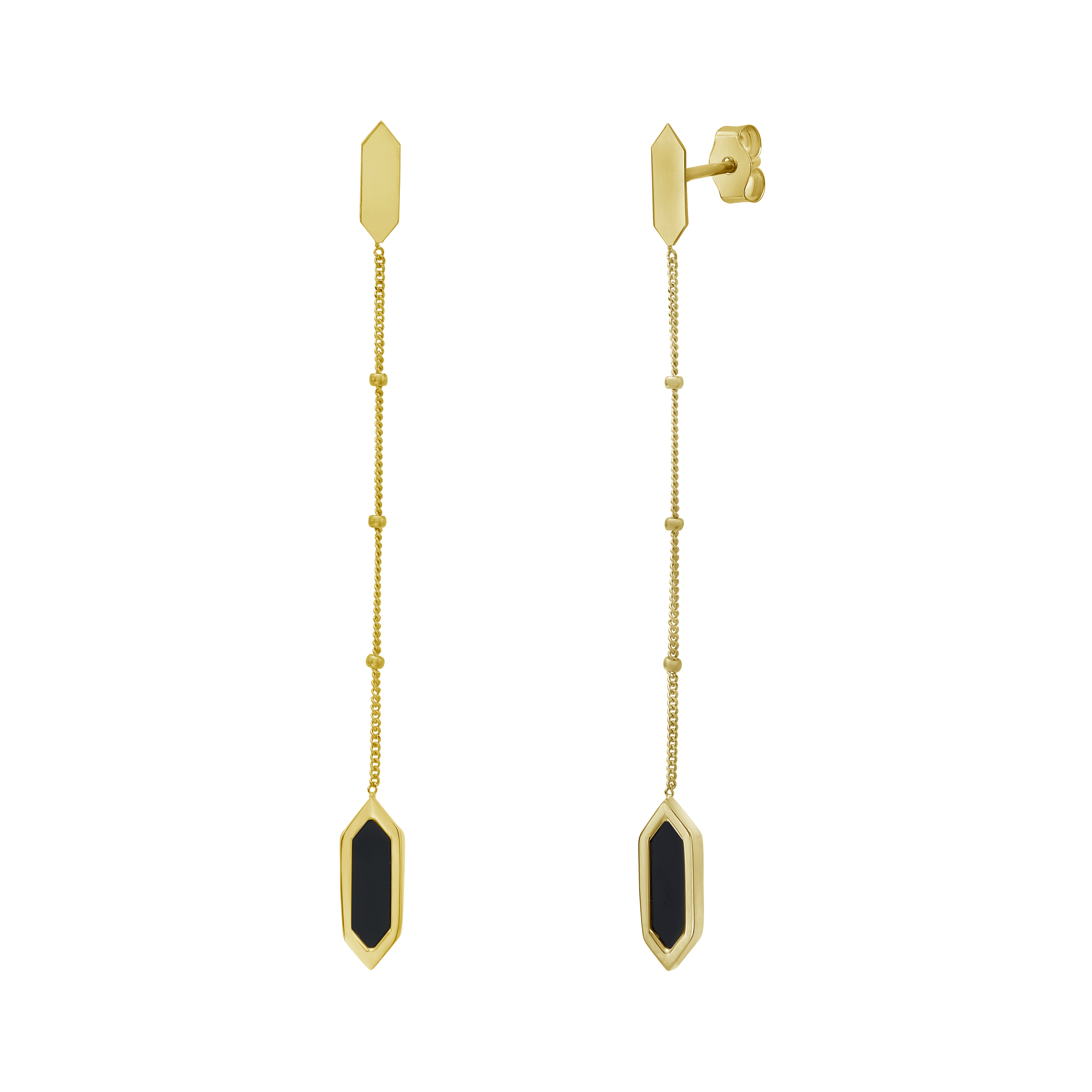 14K Hexagon Onyx Drop Earrings